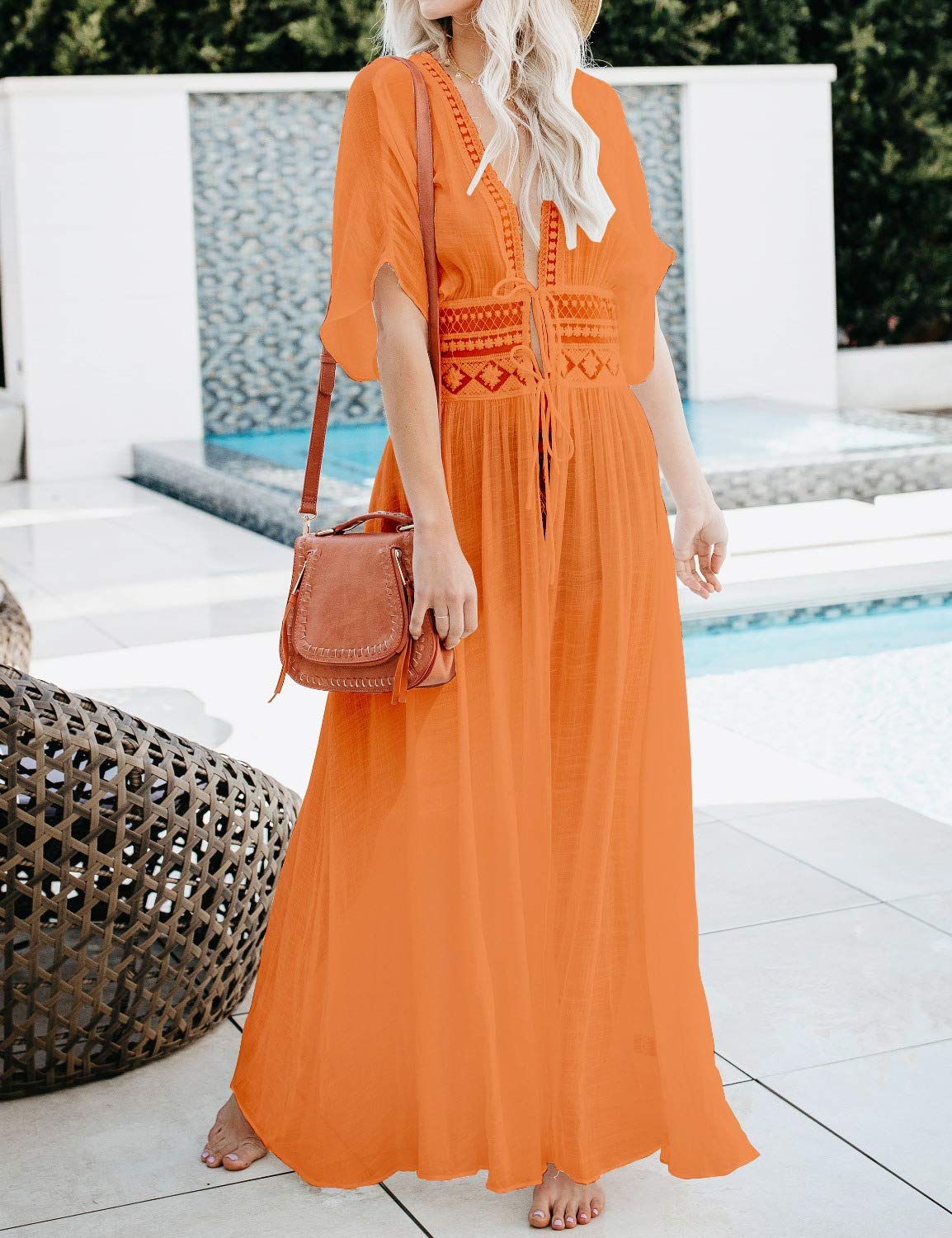 FANCYINN Camisolas y Pareos para Mujer Vestido de Bikini Ropa de Baño Playa Traje de Baño Vestido Naranja S