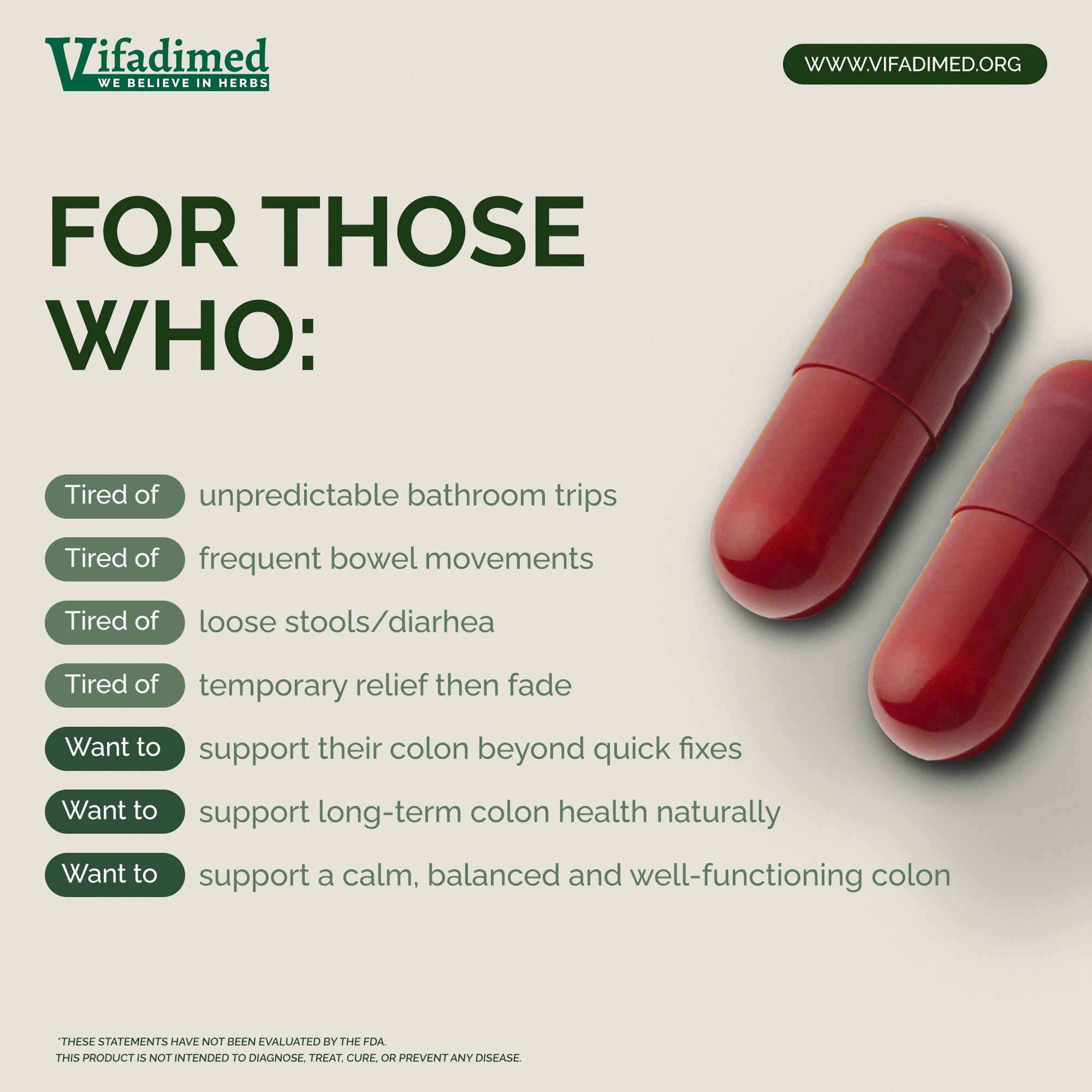 VIFADIMED® Colon Anti Diarrhea for Adults, Herbal IBS-D, Colitis Support Supplement. Herbal Gut Healing. Intestine Lining Repair. Gut Microbiome. Colon Motility. 90 Capsules — Amazon image 3