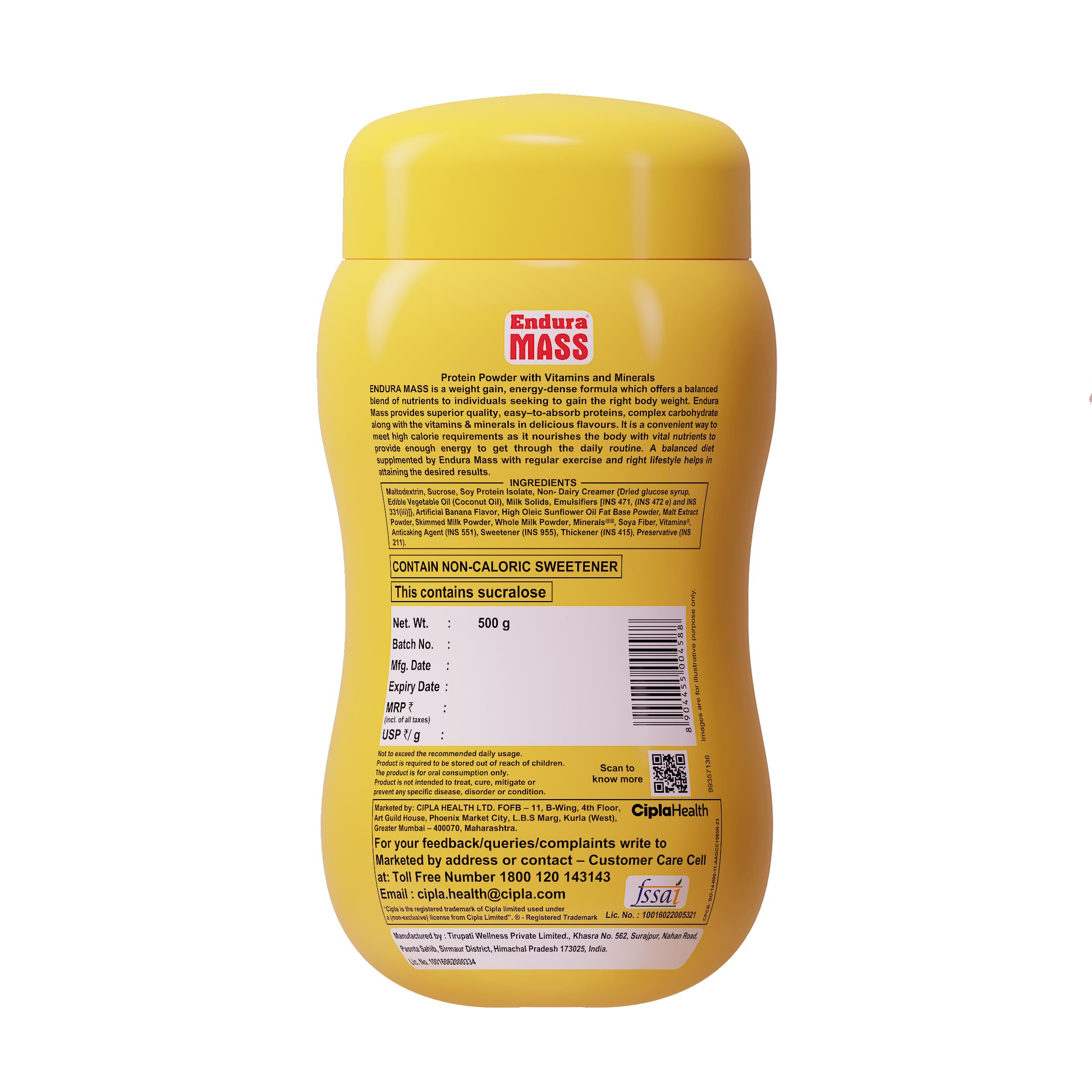 Endura Mass Weight Gainer (Banana, 500g)