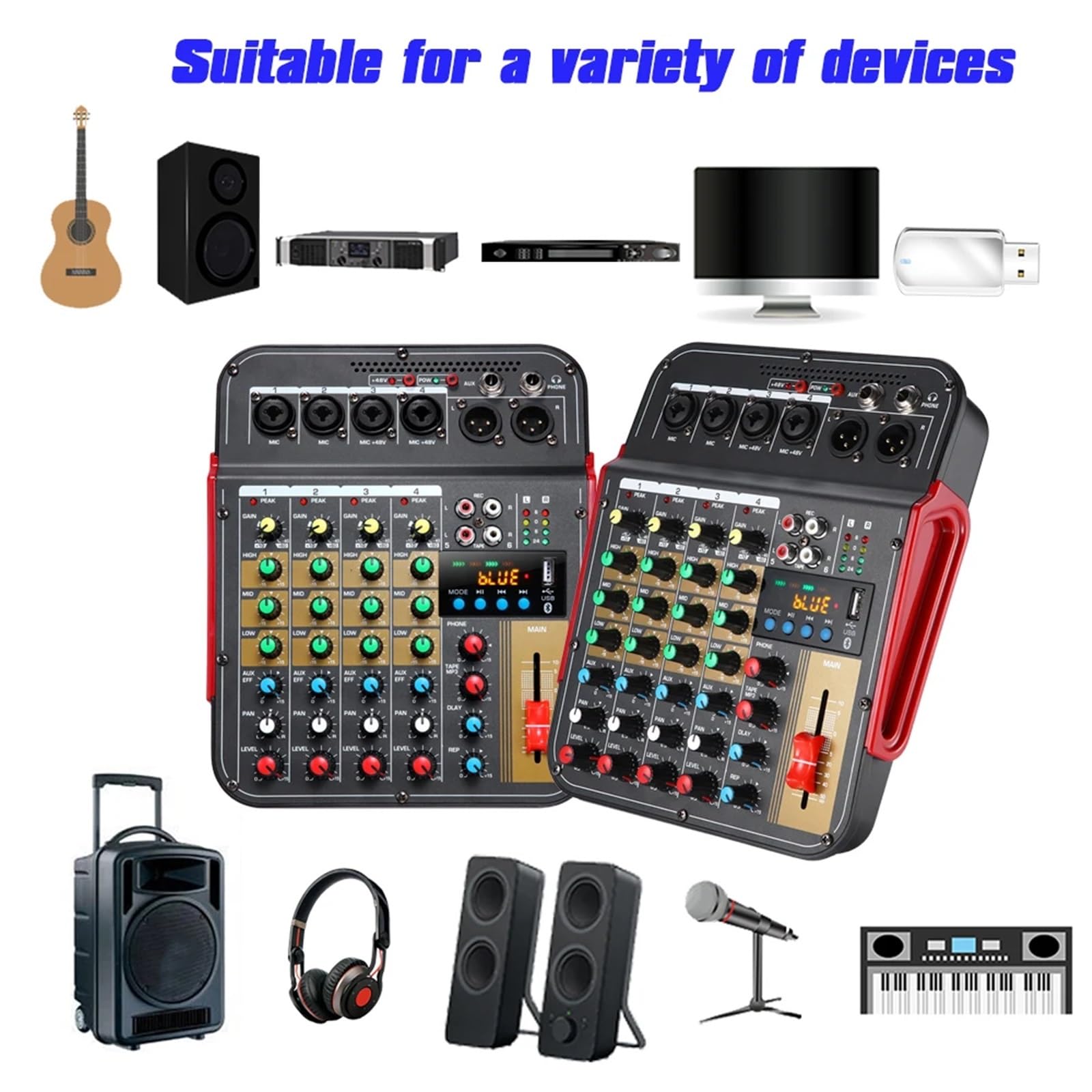 DJ-Controller 6-kanal Mischpult Audio Mixer Outdoor Konferenz Audio USB Bluetooth-kompatibel Reverb Audio prozessor Soundkarte