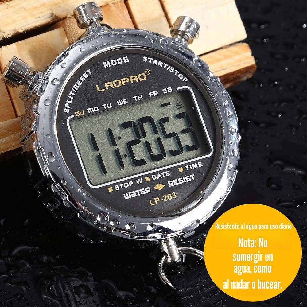 LAOPAO Cronómetro Digital, Impermeable 1/100 Segunda Precisión Temporizador,Bolsillo Gran Pantalla LCD Despertador para Fútbol Entrenador Deportivo…