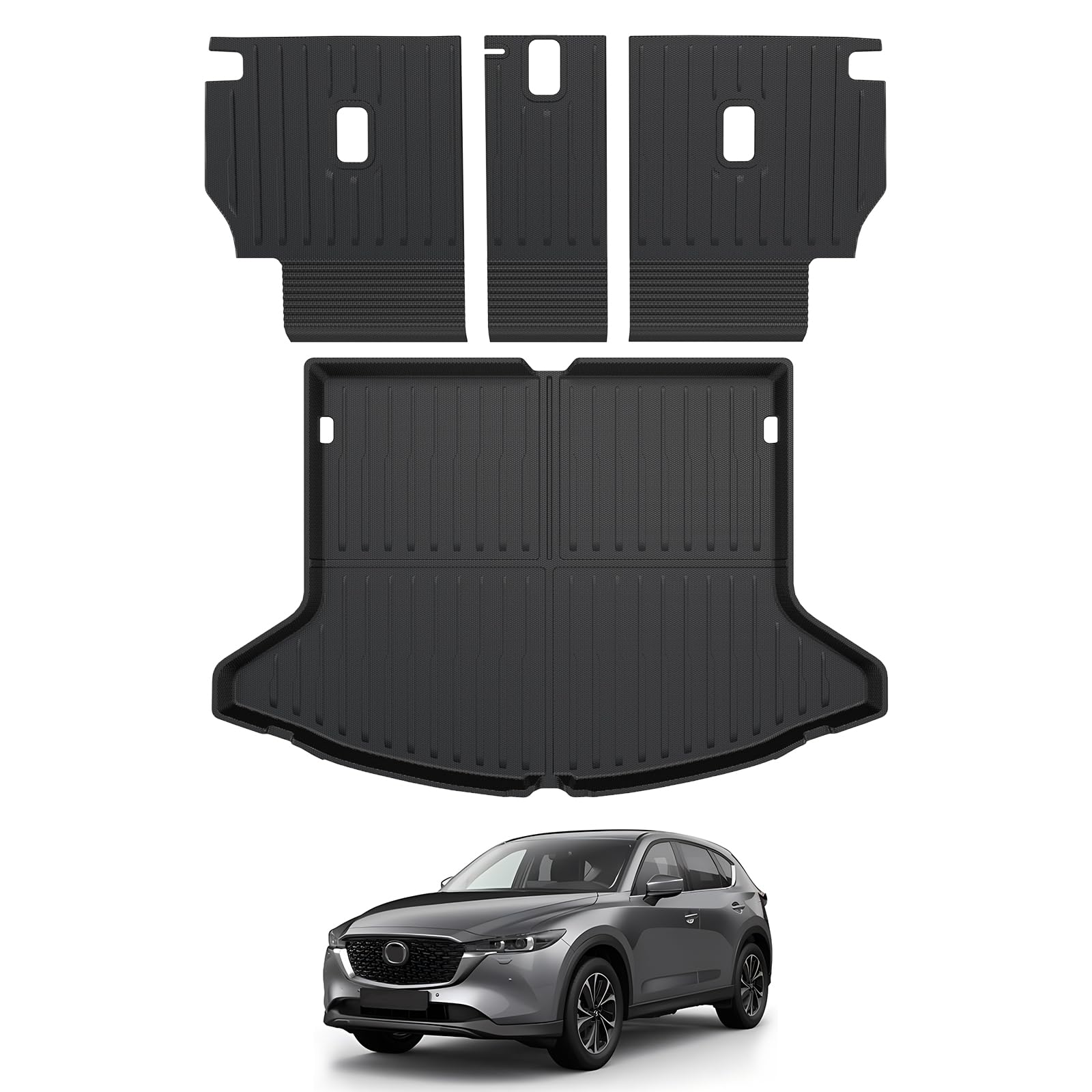 CARESA Cargo Liner Seat Back Cover for 2017-2024 Mazda CX-5 Accessories, All-Weather TPE Backrest Mat and Rear Trunk Mat (Fit 2023 2024 Lower Cargo Deck)