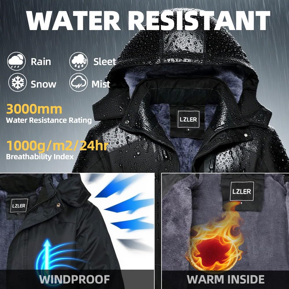 LZLER Winterjacke Herren Skijacke Wasserdicht Windbreaker Kapuze