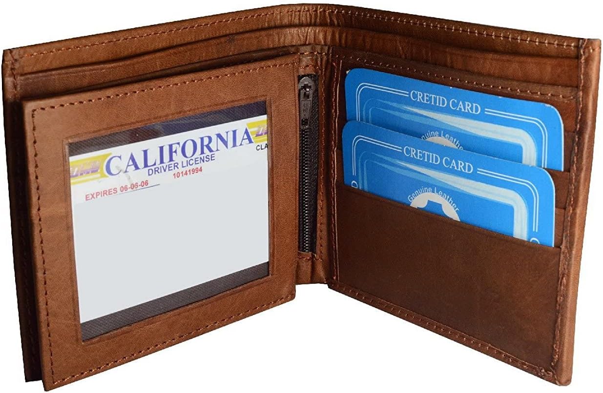 BMF Wallet Men's Original Bi-fold Embroidered Brown Genuine Leather Tall Version (Brown)