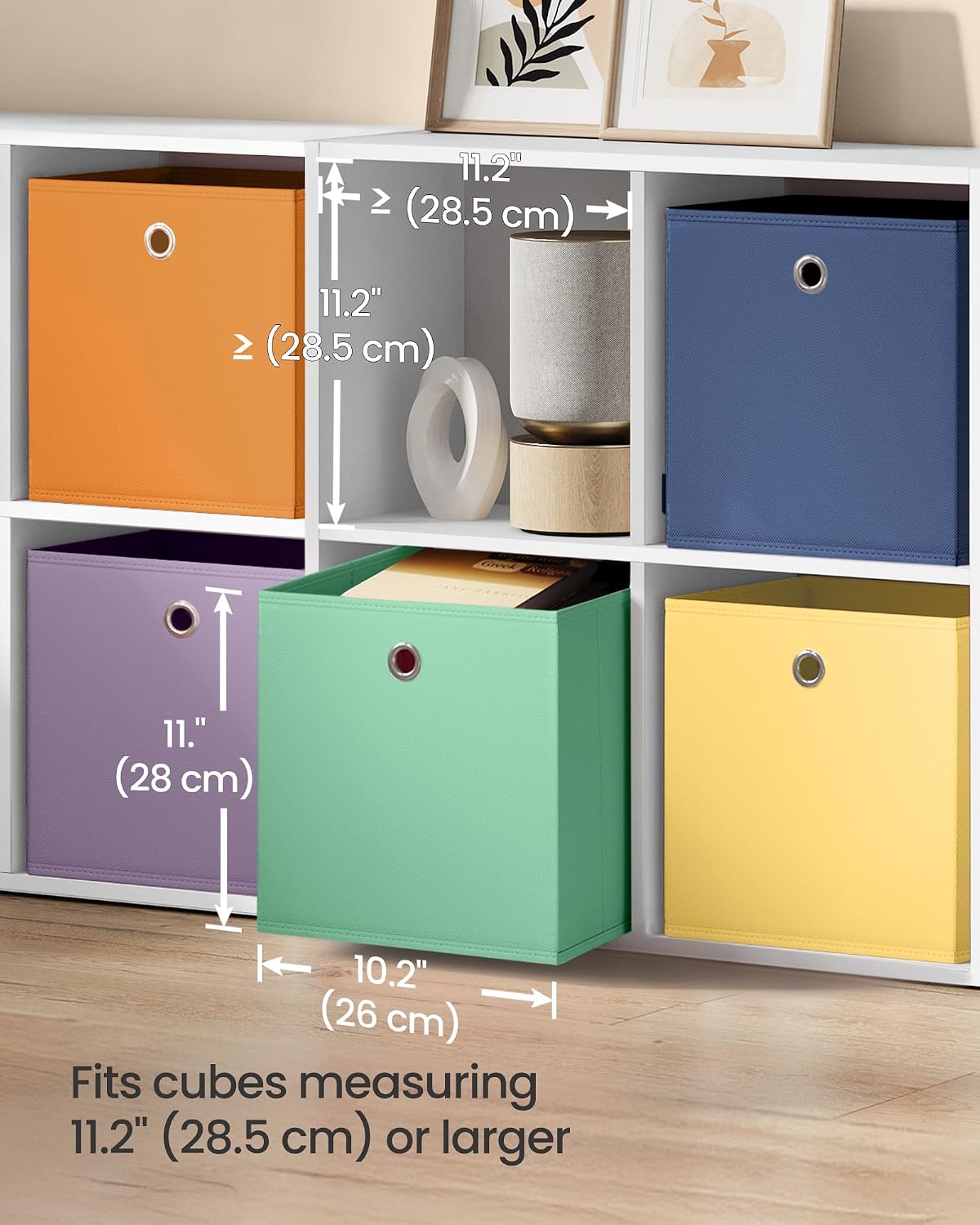 SONGMICS Storage Cubes, Set of 6 Odorless Foldable Storage Boxes, 10.2 x 10.2 x 11 Inches, Closet Organizers for Shelf, Rainbow Storage Bins, Colorful Fabric Bins for Bedroom, Living Room URFB226XA10