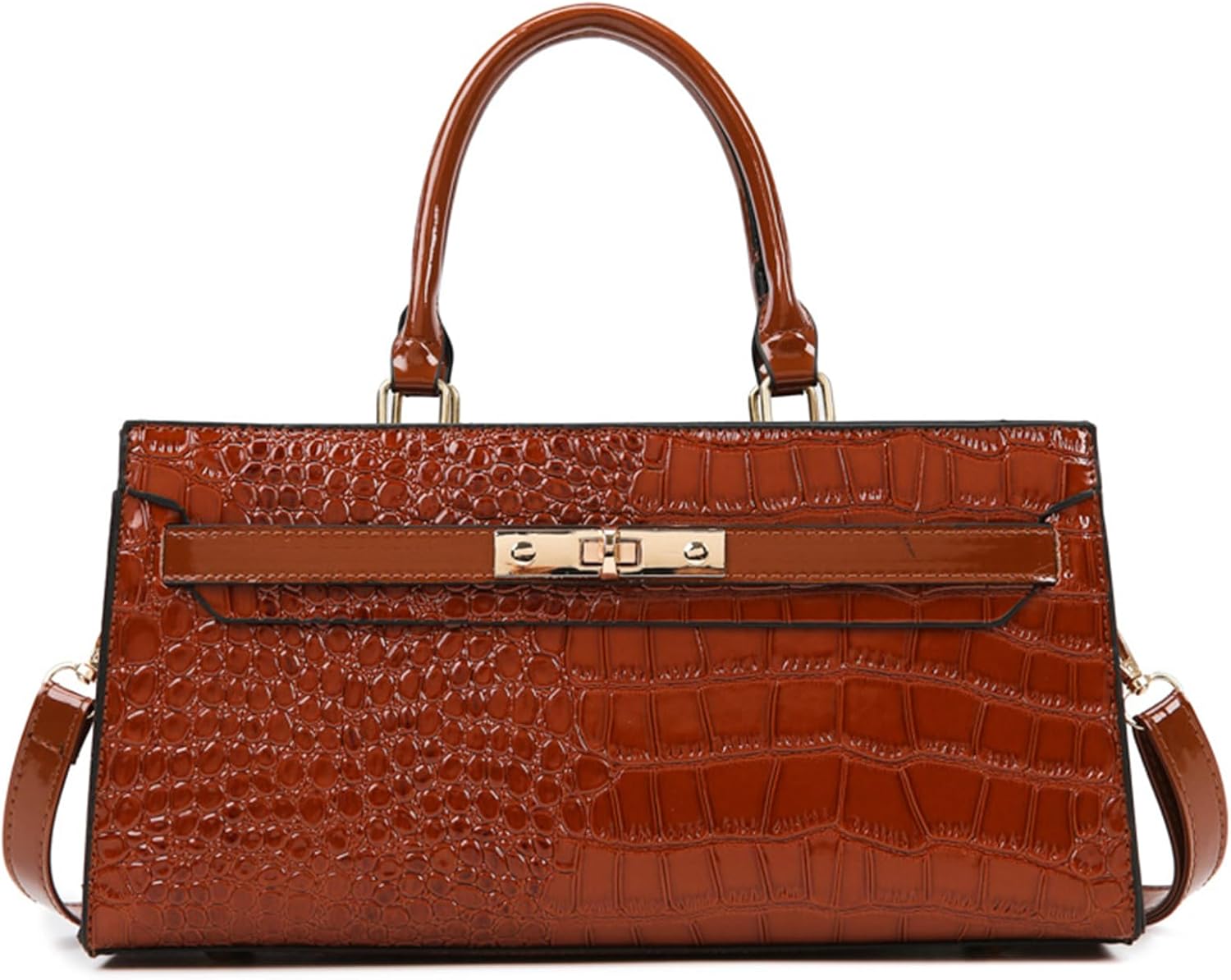 Women PU Leather Handbag Retro Crocodile Print Large Capacity Satchel Ladies Stylish Top Handle Crossbody Shoulder Bag