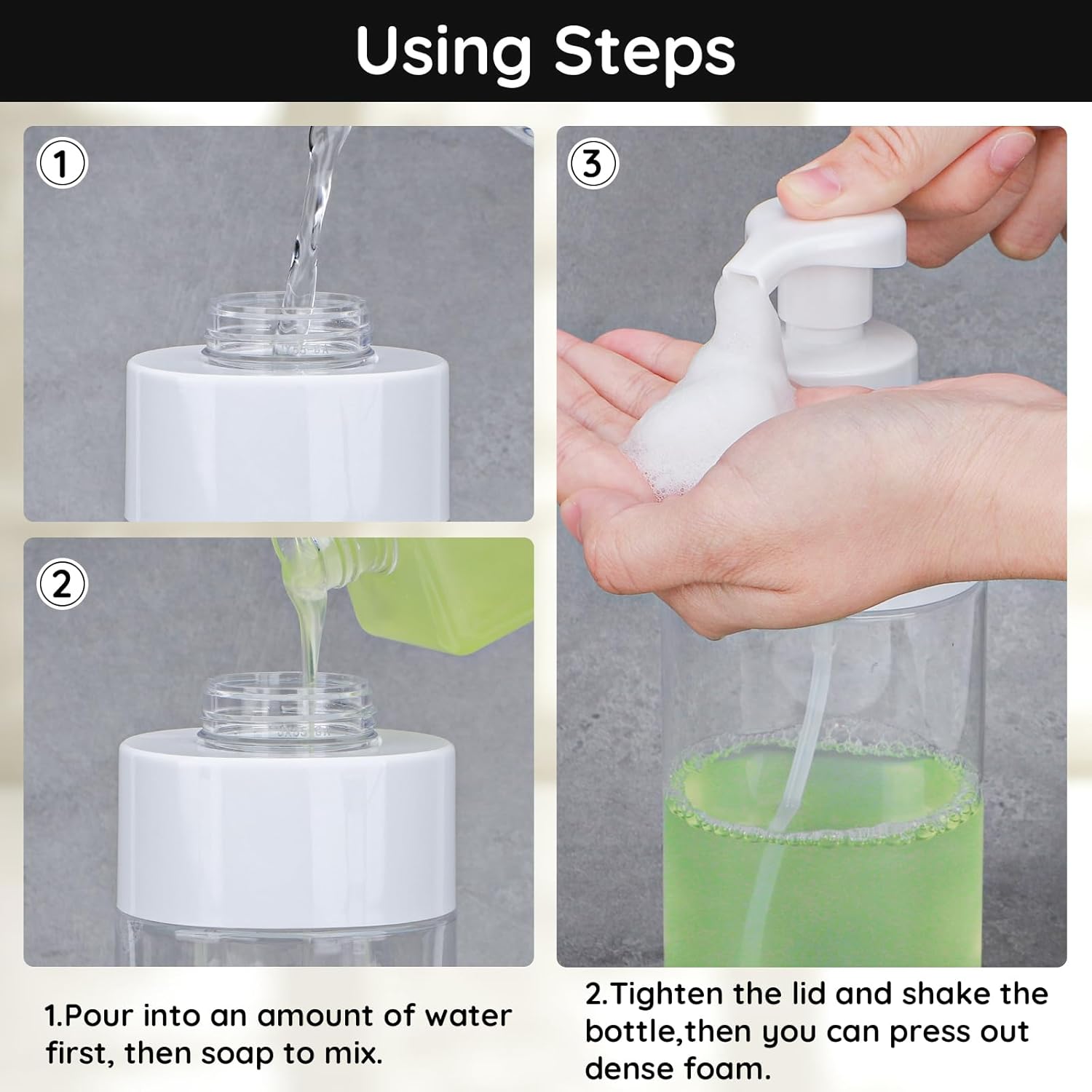 Segbeauty 16.9oz Clear Foam Soap Dispenser, 2pcs Refillable Plastic Foaming Hand Soap Dispenser, 500ml Empty Bathroom Foam Pump Dispensers Set Foaming Pump Bottle for Shampoo Lotion Liquids - Image 4