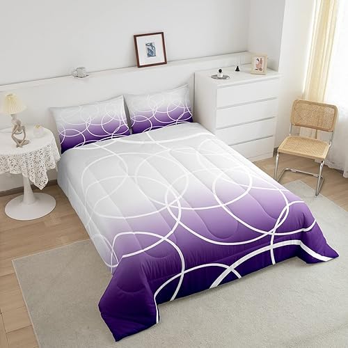 Miniatura 3 de Juego de edredón con anillos de círculos degradados, moderno juego de ropa de cama de tamaño individual para niños, niñas, adolescentes, adultos,