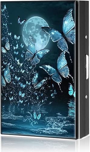 RAUEDWDJS Metal Wallet,RFID Blocking Credit Card Holder-Blue Moon Butterfly