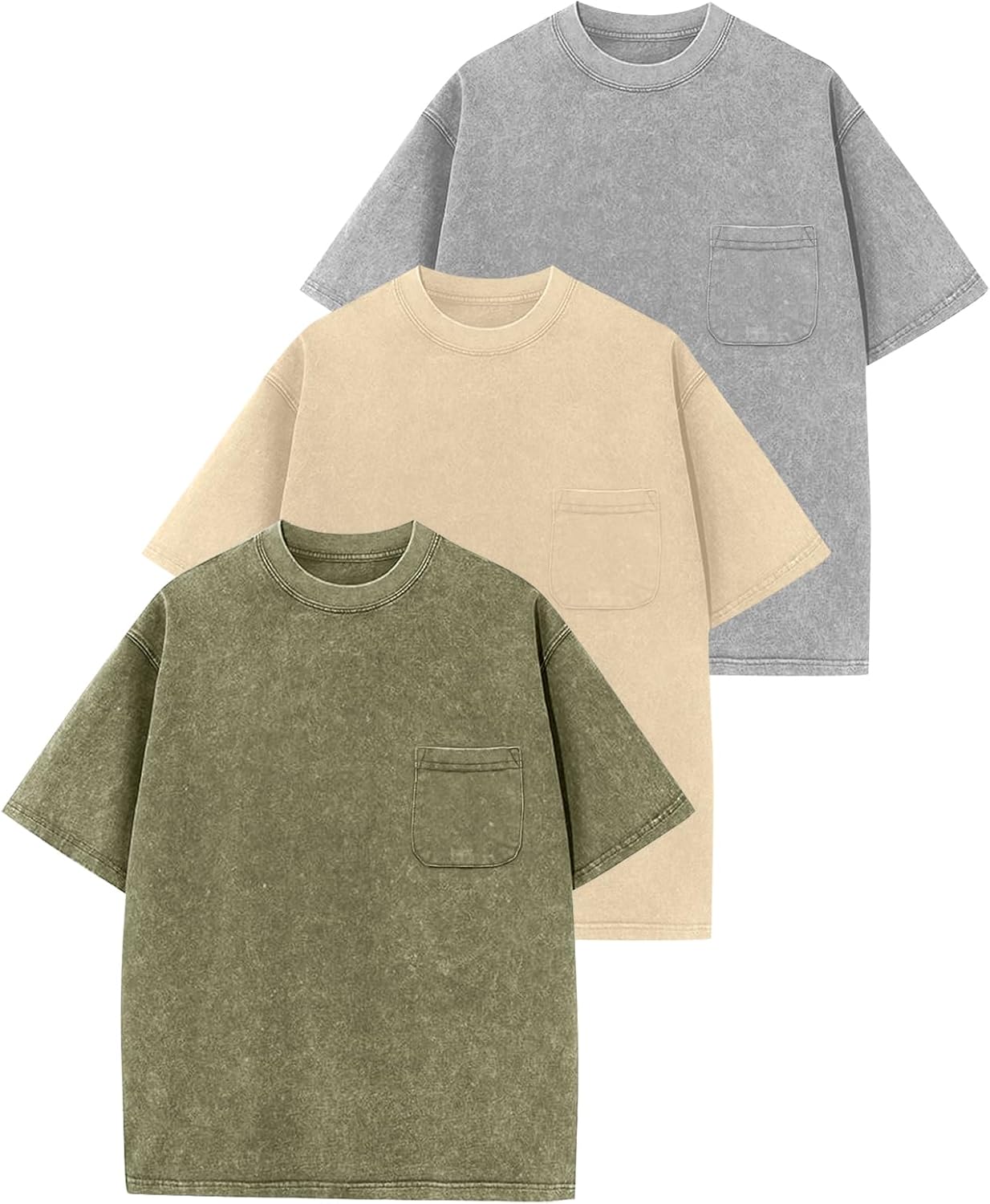 Arssm 3 Pack Boys Tshirts Kids Oversized T Shirts Cotton Acid Wash Crewneck Summer Basic Tees