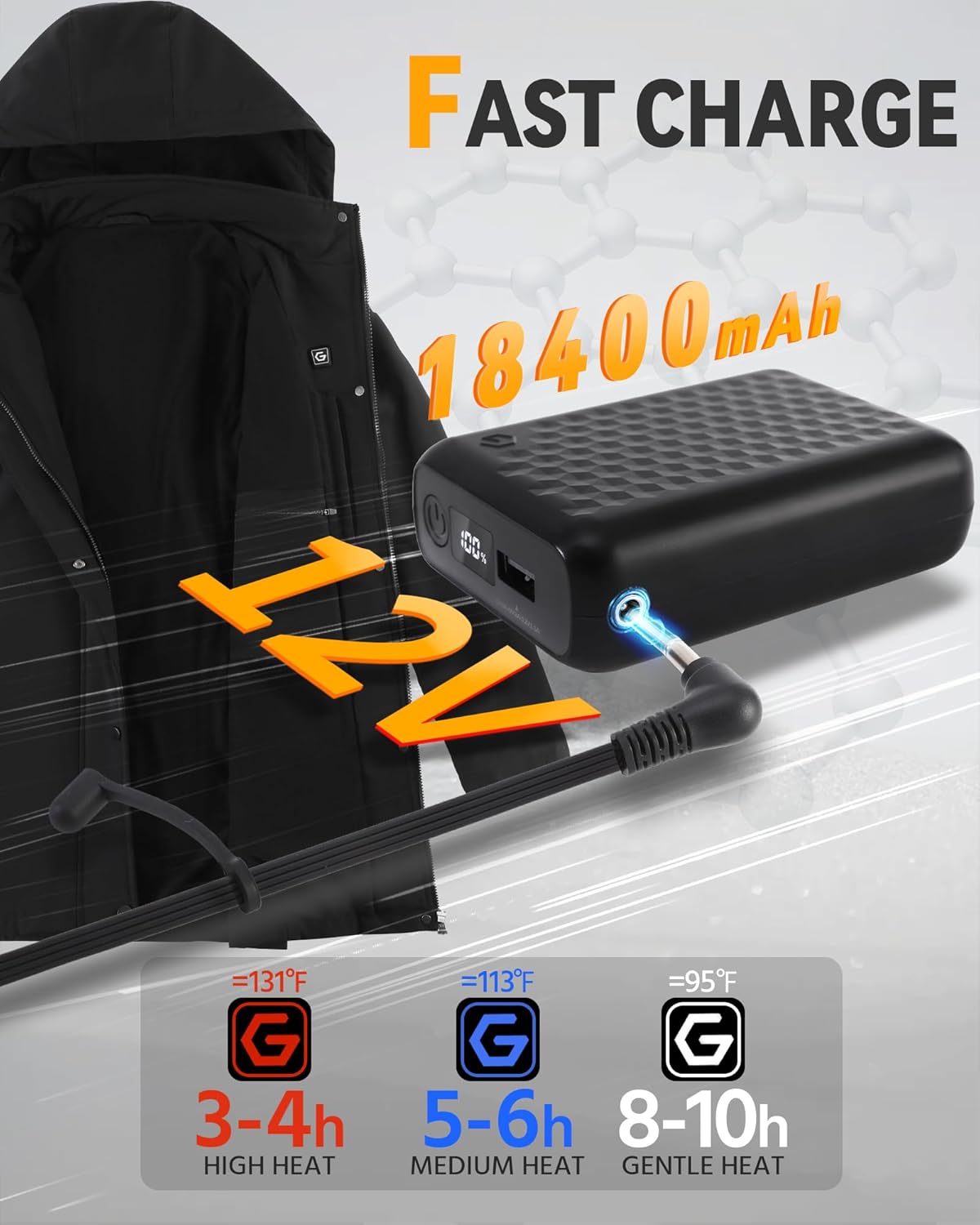 Graphene Women Heated Jacket 12V Fast Charge 18400mAh Large Capacity - Image 4