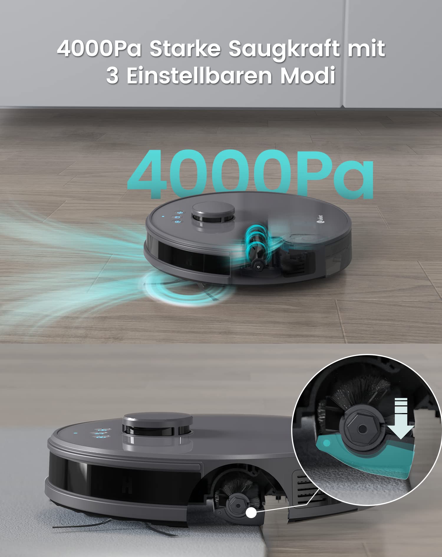 LEFANT M1 Robot Aspirapolvere Con Lavaggio E Navigazione LiDAR - 4000Pa, Autonomia 200 Min, Wi-Fi, Zone No-Go, Per Peli Animali - 2