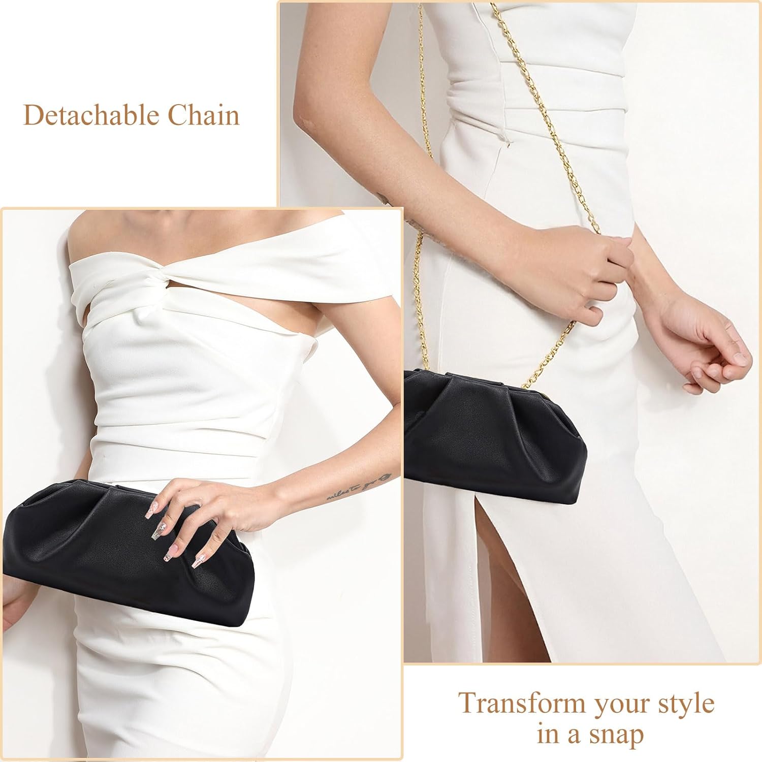 Clutch Purse for Women, Vegan Leather Evening Bag, Soft Pleated PU Small Purses for Formal Wedding, Dressy Party - Image 2