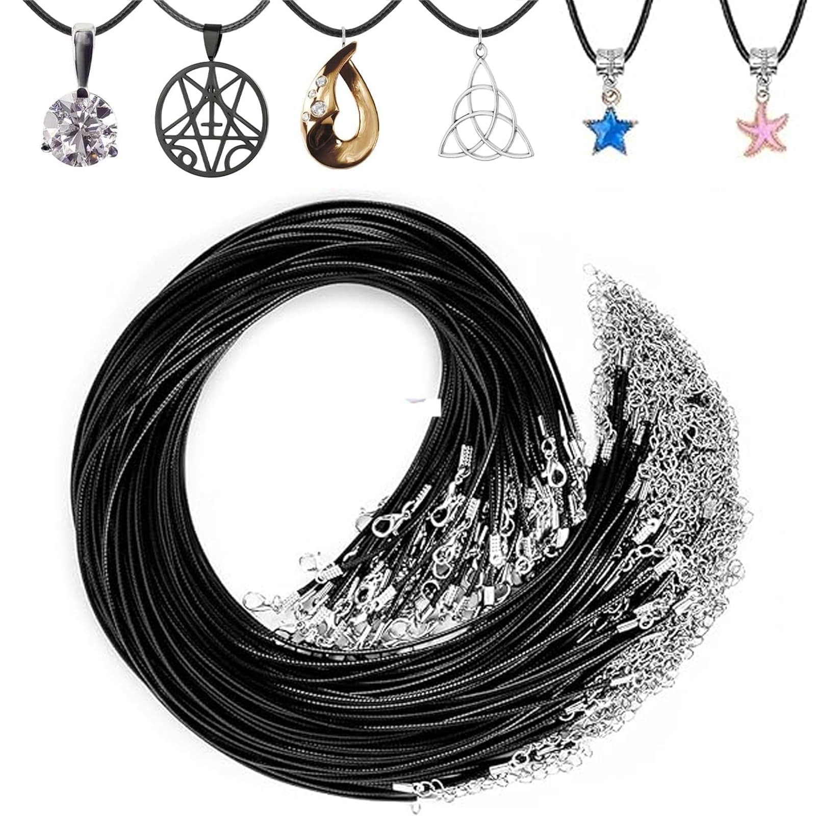 Cnoyeeo Black 20 Pcs Waxed Leather Necklace Cords 1.5Mm Adjustable (45–50Cm) – Necklace String With Lobster Clasp For Jewelry Making, Bracelets And Pendants Diy