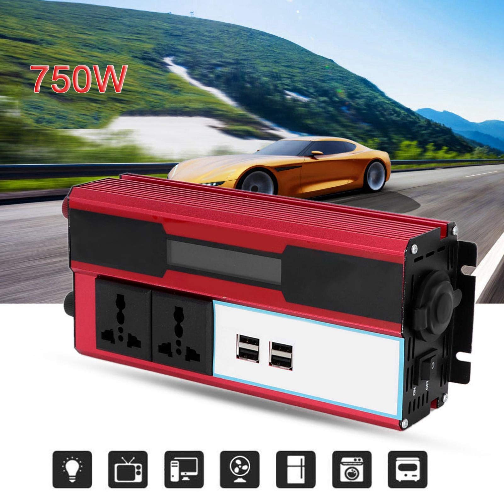 Inversor de Corriente 5000W 12V a 220V-240V CA, Onda sinusoidal Pura, Pantalla LED Digital, 4 Puertos USB, Ideal para Coche, energía Solar y emergencias