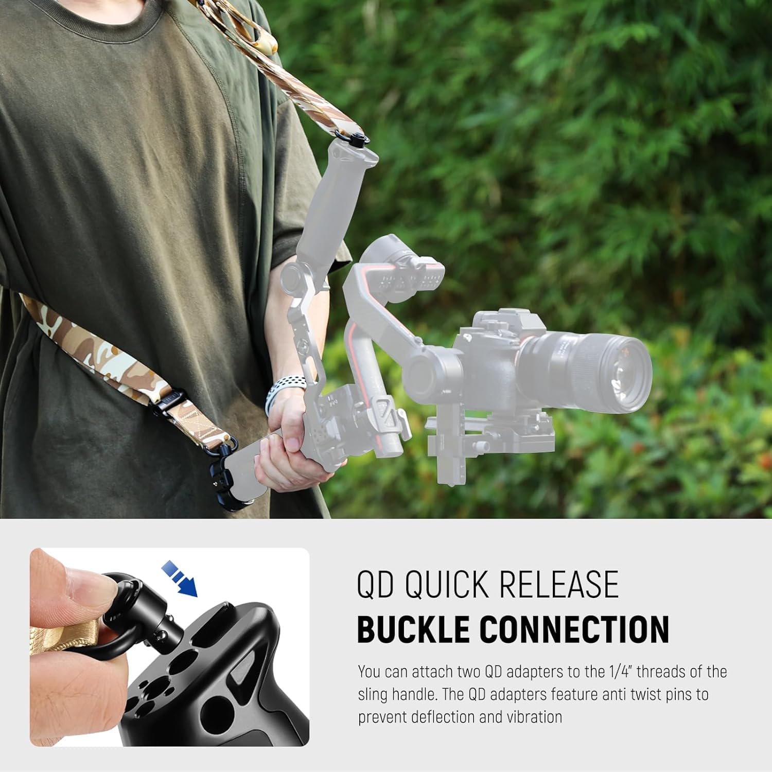 NEEWER RS4 RS3 Gimbal pasek na ramię, redukujący wagę, wyściełany, regulowany pasek z podstawą, szybkie odpinanie, klamra QD, kompatybilny z DJI RS4 RS4 Pro RS3 RS3 Pro RS2, moro, GA018