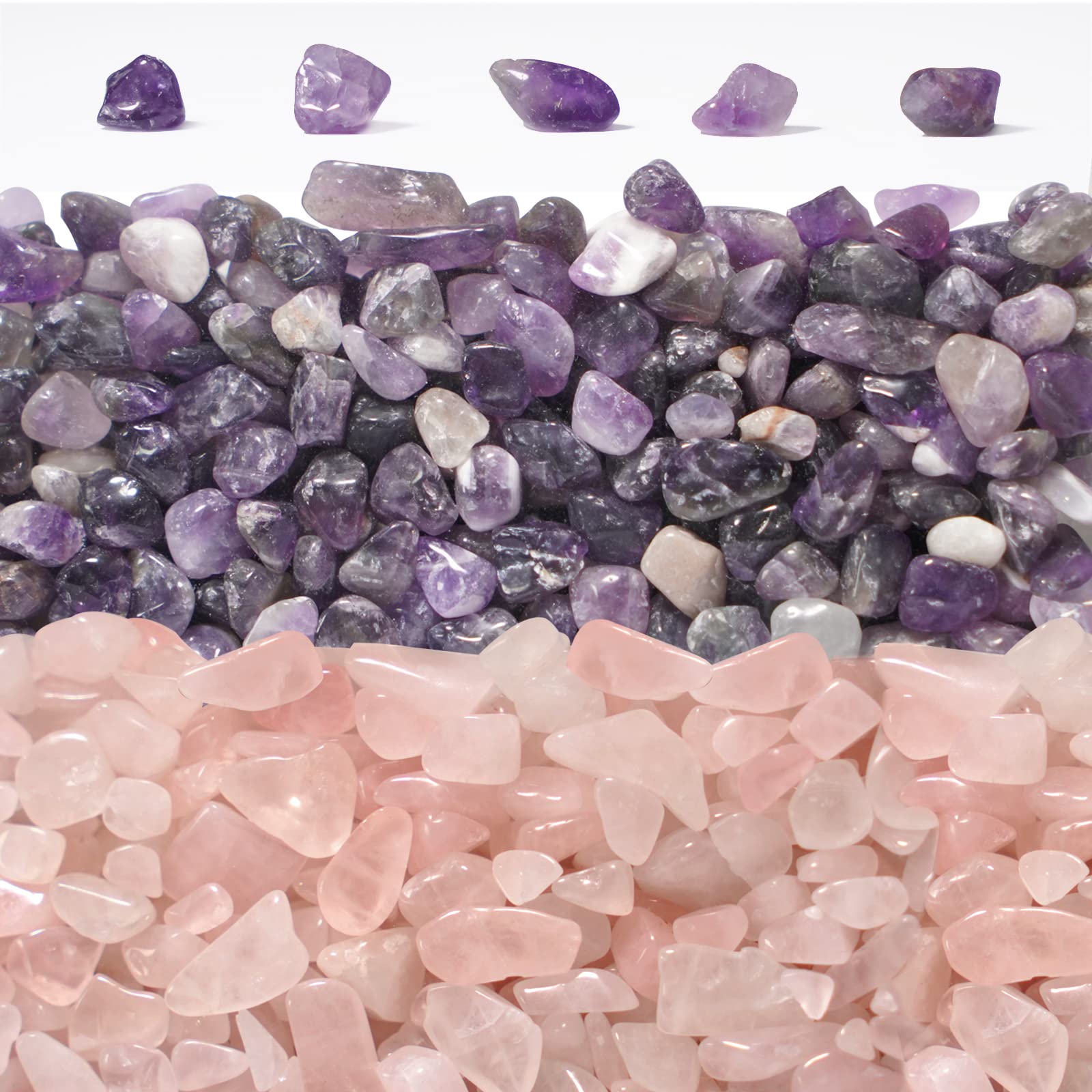 ideayardCrystal Chips 2 lb（910g, Natural Rose Quartz Crystal Irregular Tumbled Chips Healing Crystal Home Garden Decoration