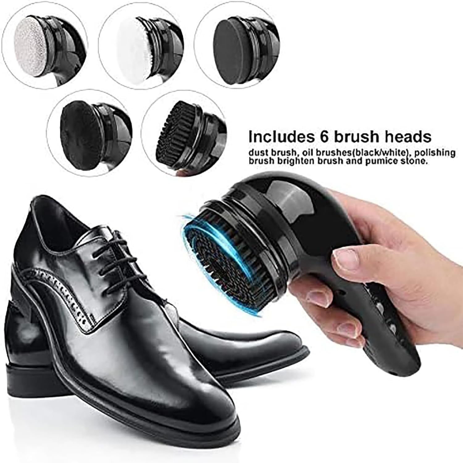 Kit Elettrico per la lucidatura delle Scarpe, Spazzola elettrica Senza Fili per la Pulizia delle Scarpe, Kit di Pulizia Portatile per la Cura della Pelle, con 6 testine, Ricaricabile Via USB