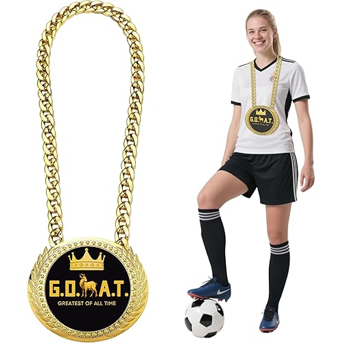 Greatest of All Time Turnover Chain - 6" Big Gold Awards Medal Goat Trophy Necklace Champion Chain for Football Fantasy Basketball Soccer Sports Achievements MVP Turnover Chain Athlete Prize Gifts