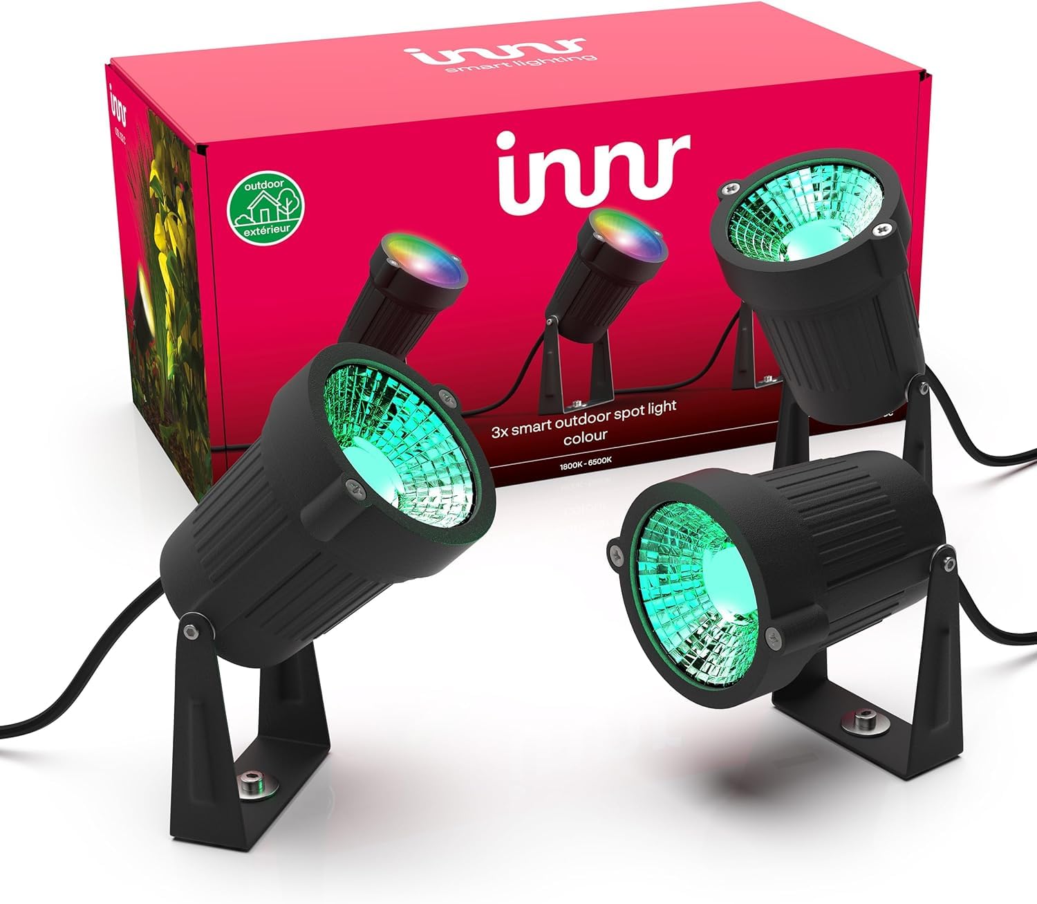 Innr Innr Smart Garden Spotlight, Zigbee, Works with Hue* and Alexa (Bridge Required), White & Colour, LED Outdoor Wall Lights, Fence Lights, IP67 Waterproof, Complete Set (3 Pack)