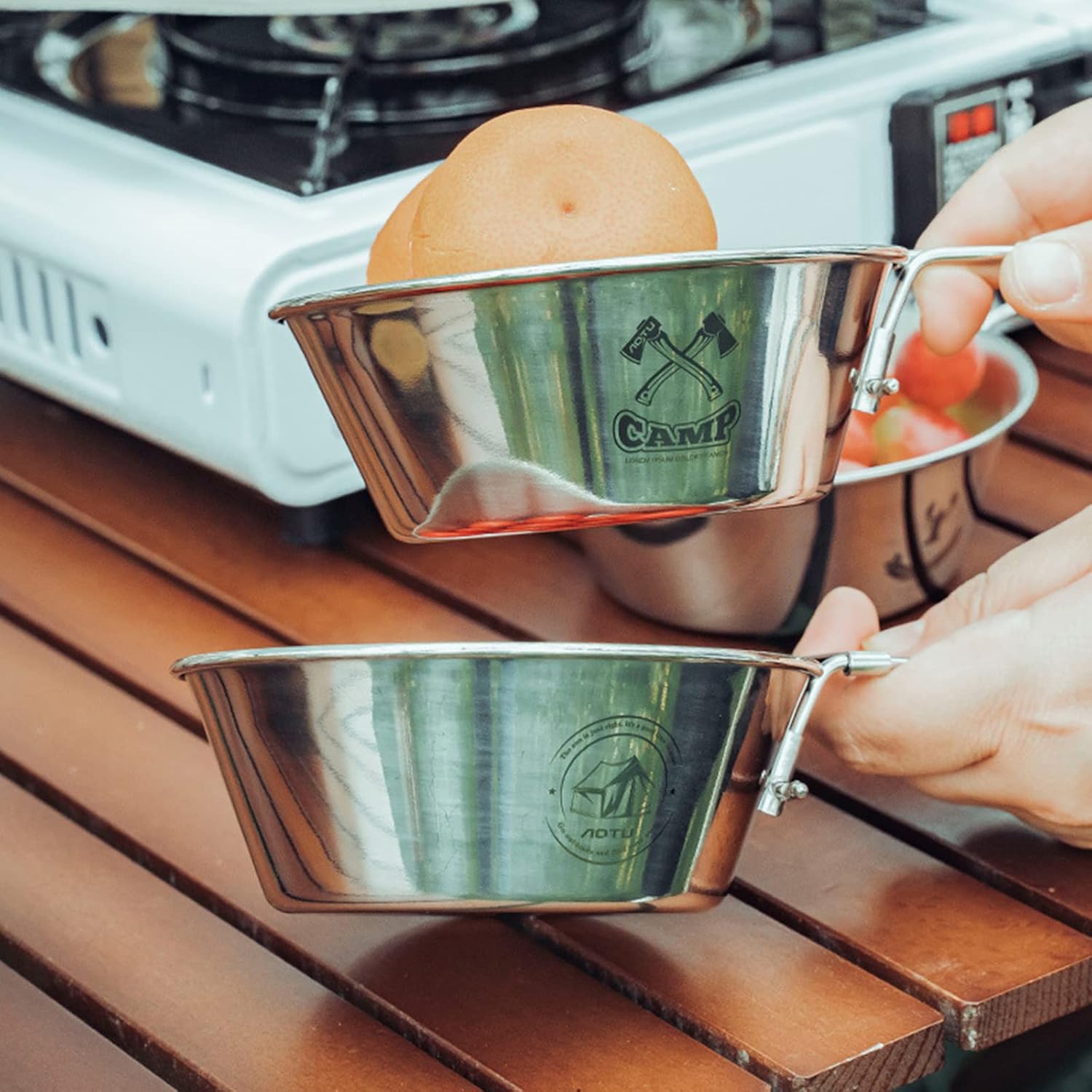 500ml Outdoor Stainless Steel Bowls Camping Bowl Set Camping Tableware BBQ Hiking Bowls with Cloth Storage Bag Bowl Folding Bowls for Travel Camping Camping Bowl Set with