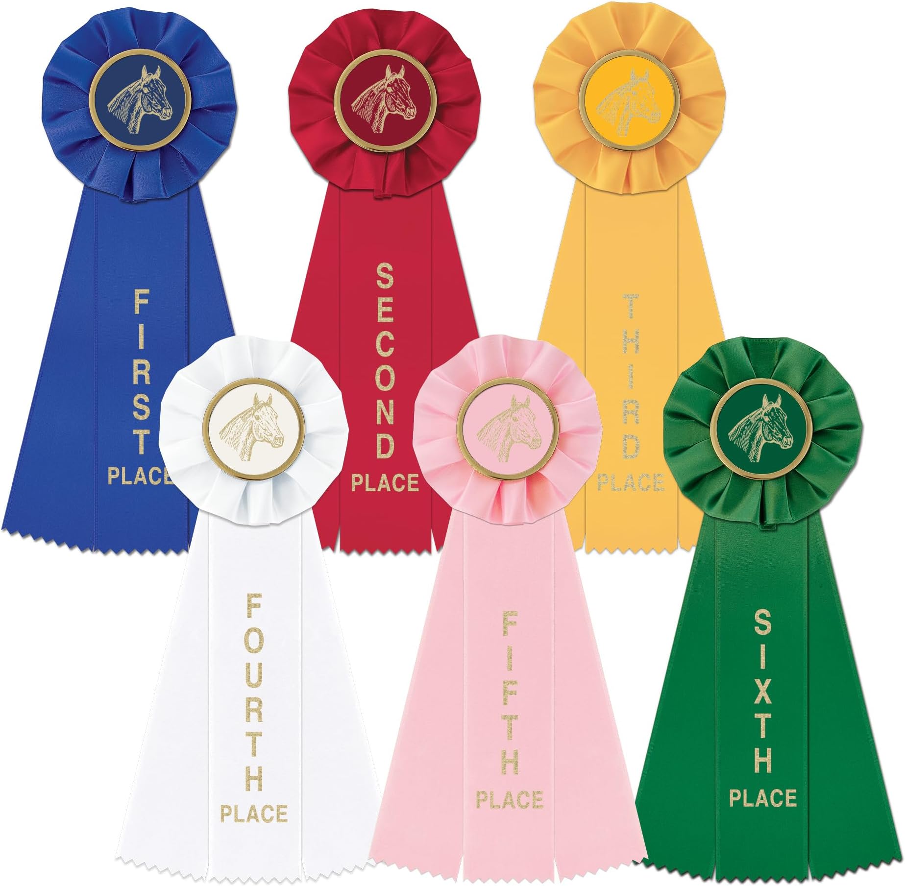 Hodges Badge Company Equestrian Rosette Award Ribbon Set - 1st- 6th - Made in USA