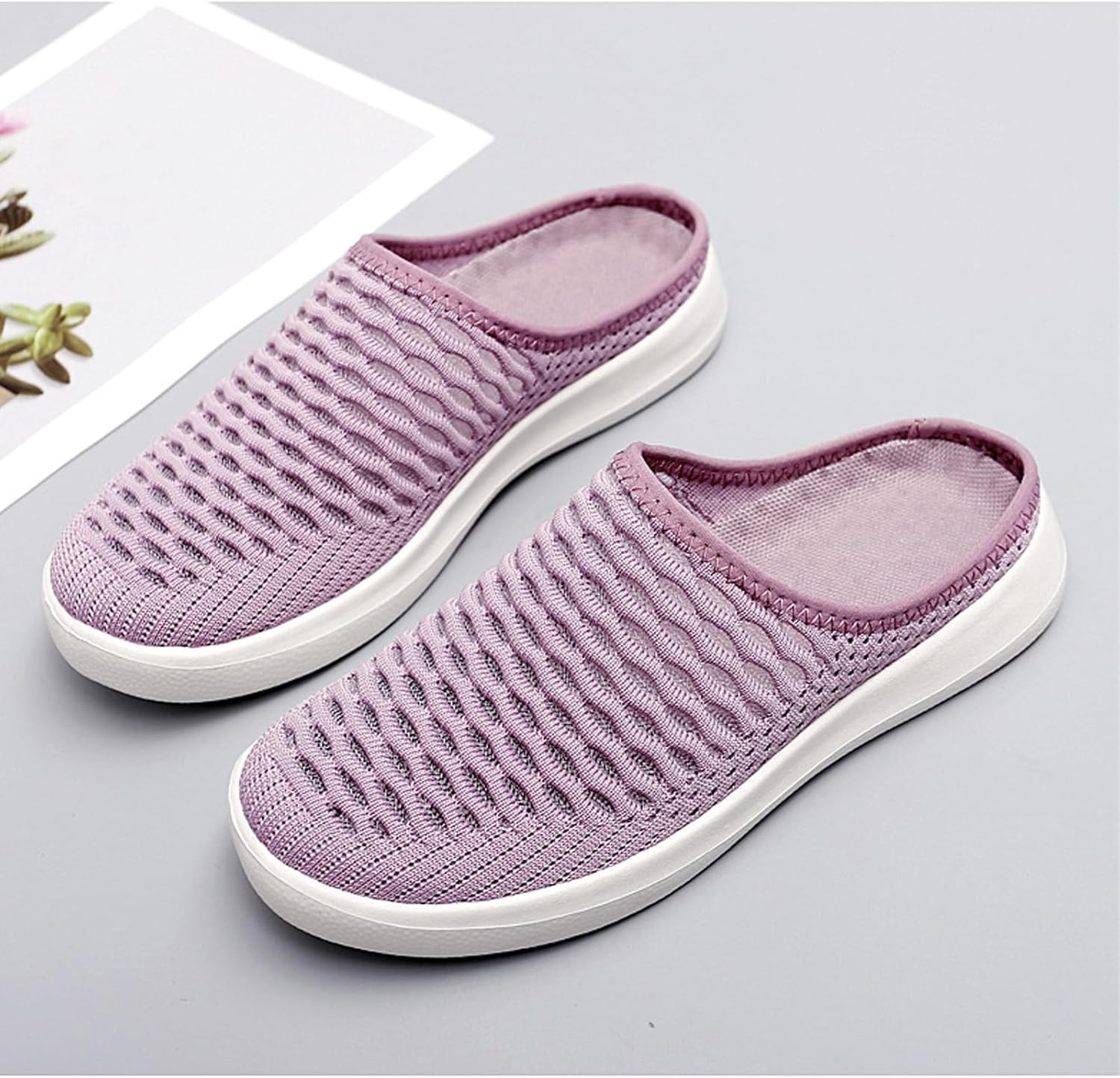 Women's Mesh Breathable Flat Mule Shoes Closed Round Toe Knit Backless Slip On Softsole Lightweight Walking Shoes for Vacation Work - Image 3