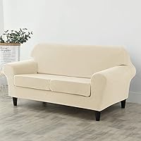 Vista 2 de OBCREAT Funda de sofá de terciopelo elástico de 3 piezas para sofá de 2 cojines, funda de sofá suave con parte inferior elástica, protector