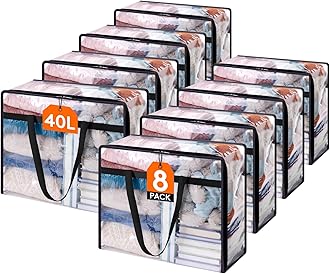 Lifewit 8 Pack Clear Clothes Storage Bags, 40L Plastic Blanket Storage Bag, Vinyl Foldable Moving Bags with Zipper, Closet Organizers and Storage Containers for Bedding, Duvet, Comforter