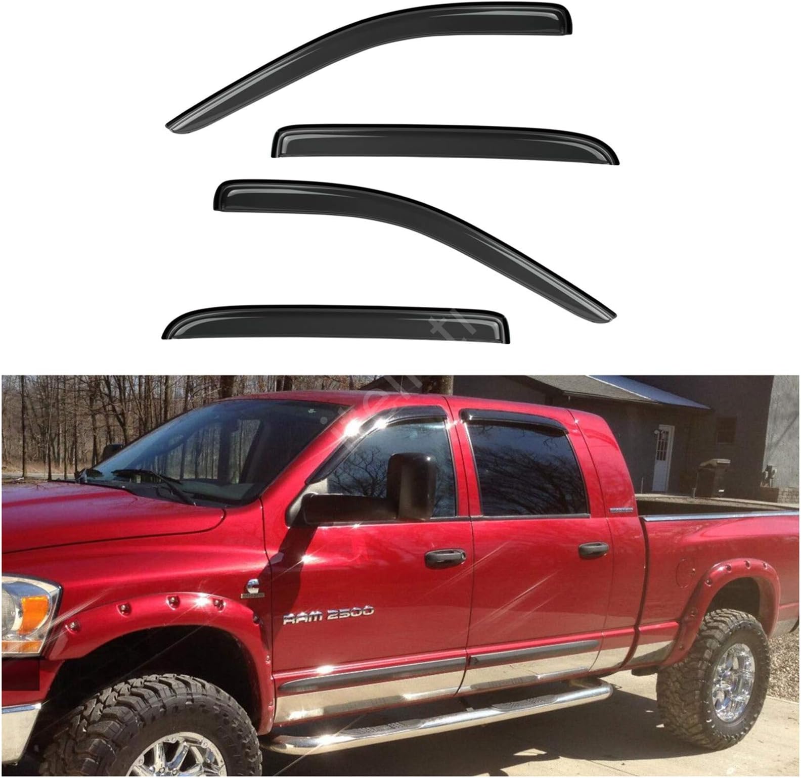 itelleti 4pcs inChannel Mount Dark Smoke Sun/Rain Guard Front+Rear TapeOn Auto