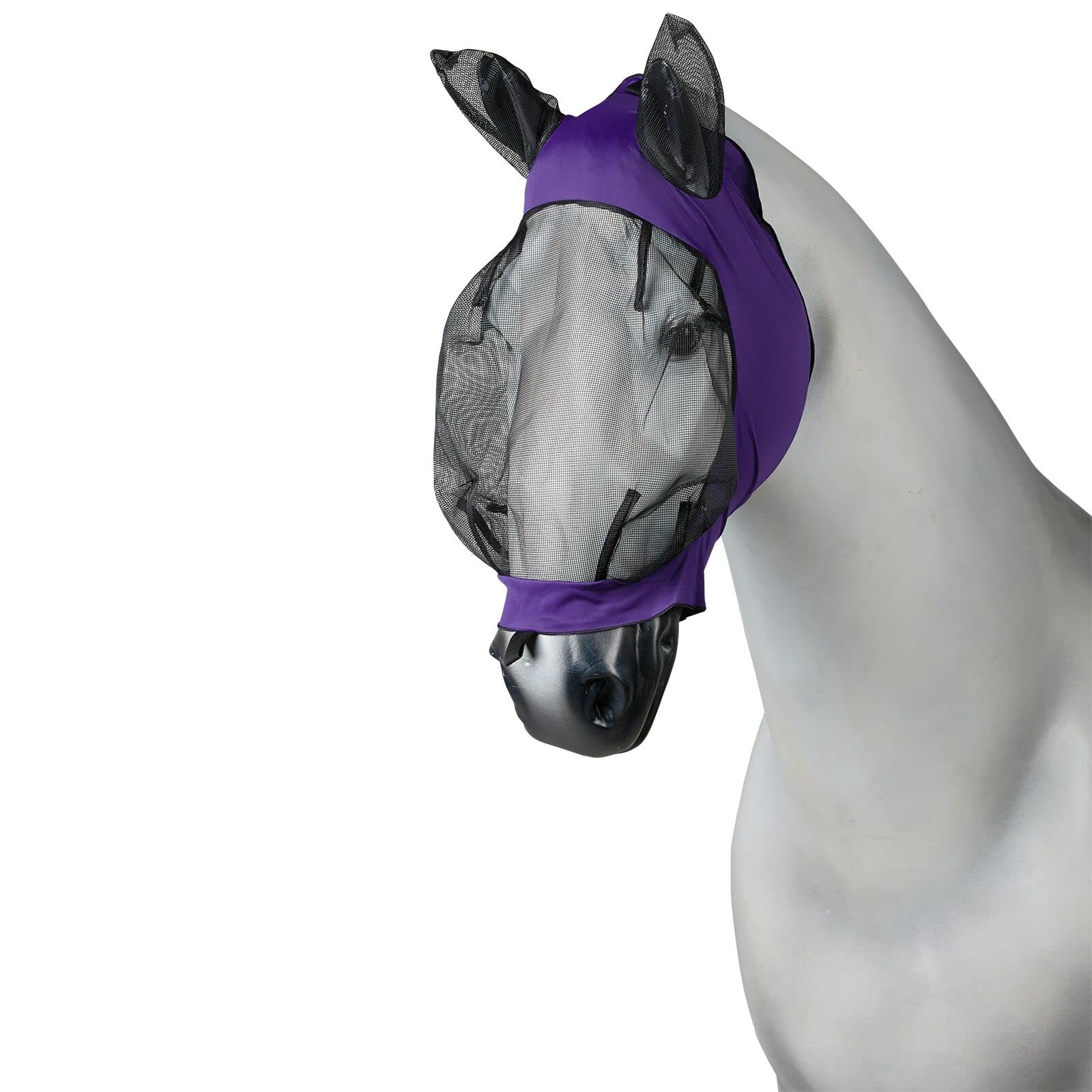 Masque Anti-mouches Pour Cheval - Ultra Léger - Nylon Extensible - Protection UV - Vision Large - Taille Unique - Lavable