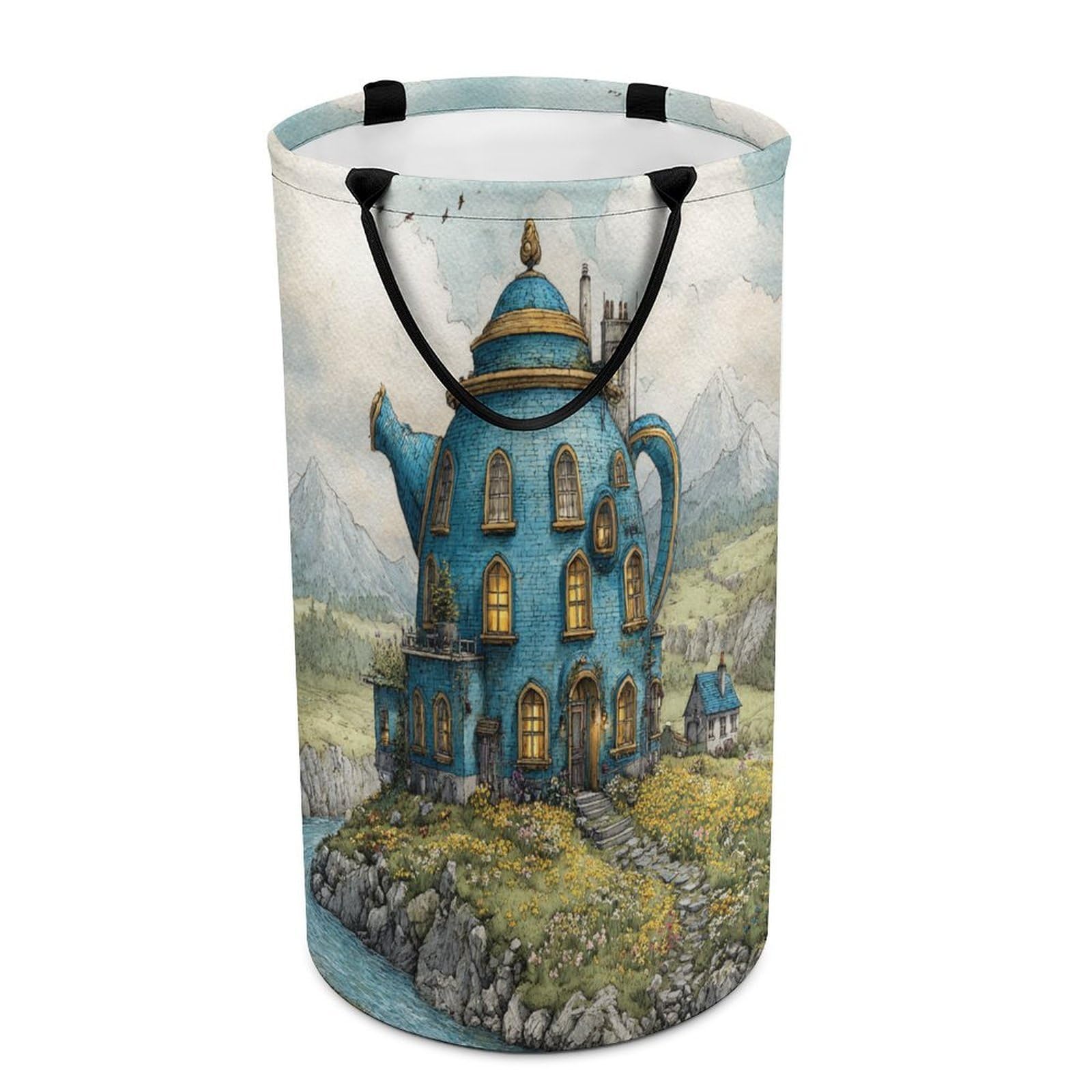 LUYYSKY Colorful Anime Fantasy Castle Versatile Storage Laundry Basket, Beautiful Rustic Woodland Fairy Tale Enchanted Forest Castle Large Capacity Bathroom Hamper With Handle