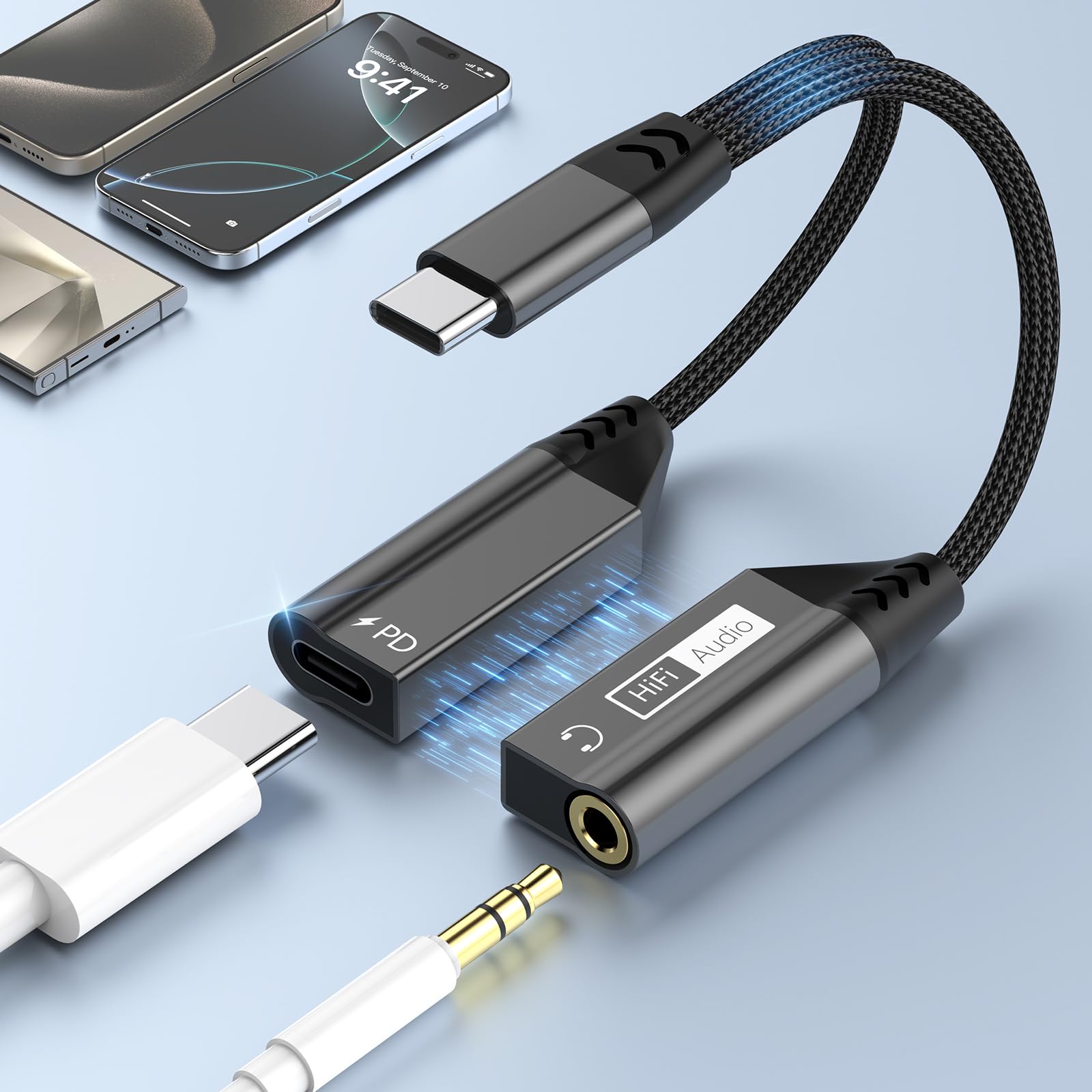 【2026 新しい磁気設計 】USB C Type-C to 3.5mm オーディオ変換 PD 60W 高速充電 DAC搭載 ハイレゾ音質 Hi-Res 32Bit/384KHz TRRS/3極 4極 音量調節/通話/音楽対応 iPhone 17 16 15 Pro Max Galaxy S25 S24 Ultra Pixel 8 iPad Pro/Air等適用