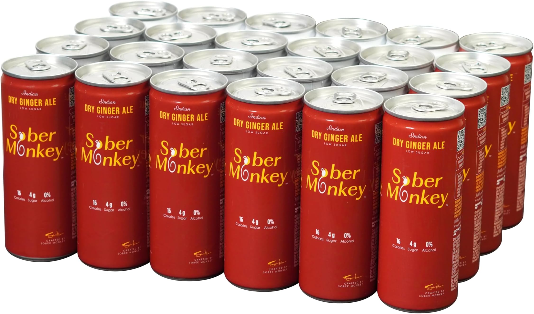 Sober Monkey | Indian Dry Ginger Ale | Low sugar | Low Calorie | Carbonated | Pack of 24 (24 X 250 ml)
