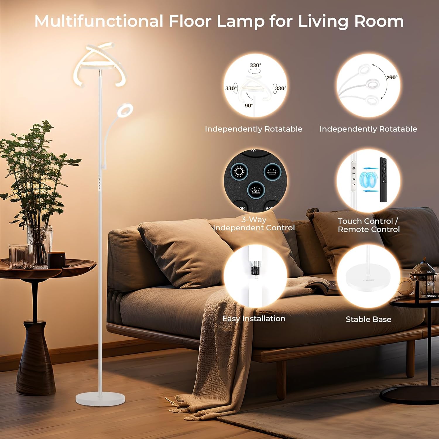 Diagram highlighting the FIMEI floor lamp's features