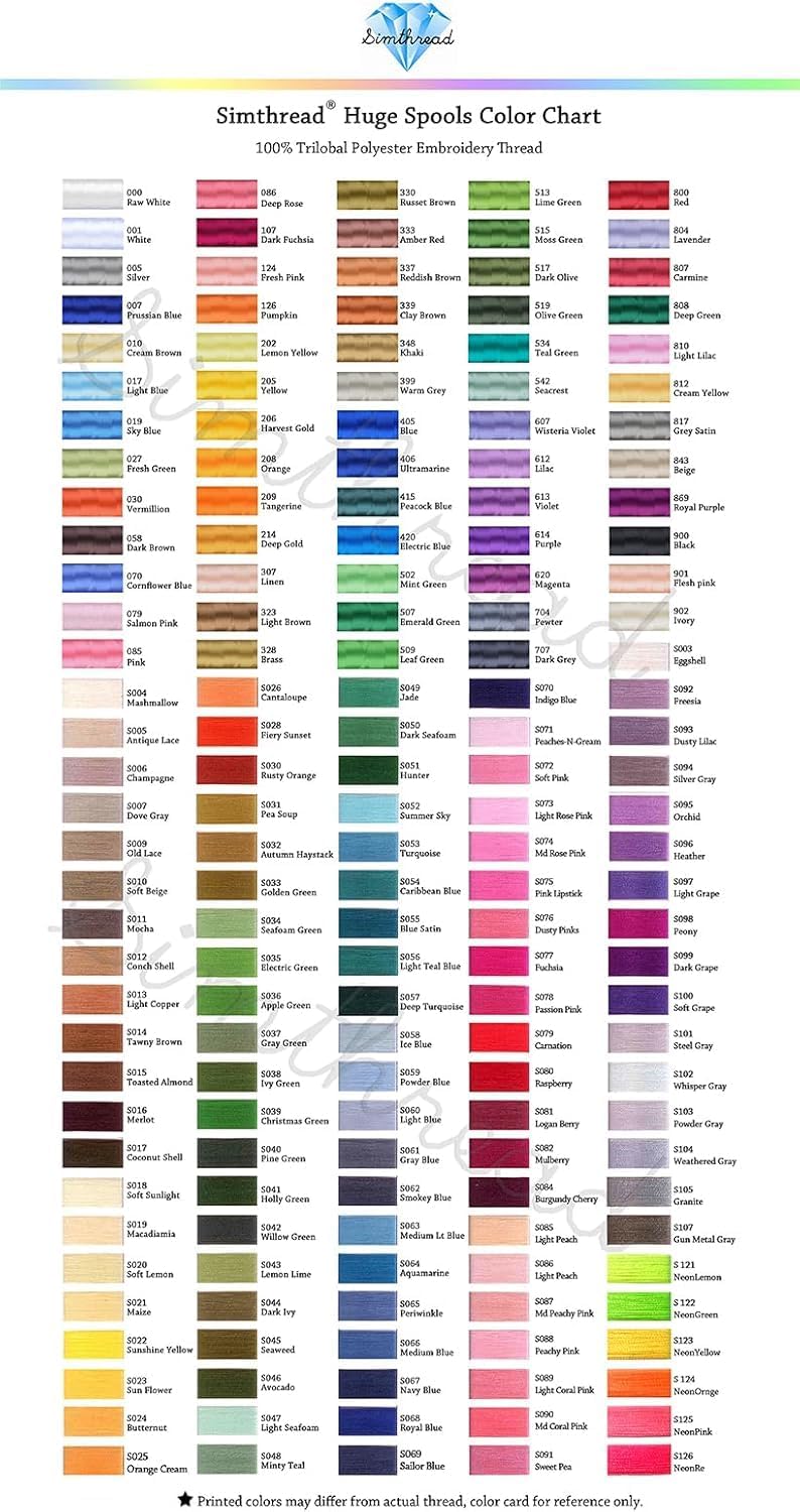 Simthread 5500Yds x 66 Spools Embroidery Thread – 5000M High-Yardage 40WT Trilobal Polyester – 63 Colors + 3 Bonus Colors, Strong & Shiny – Compatible with Brother, Singer, Janome & More
