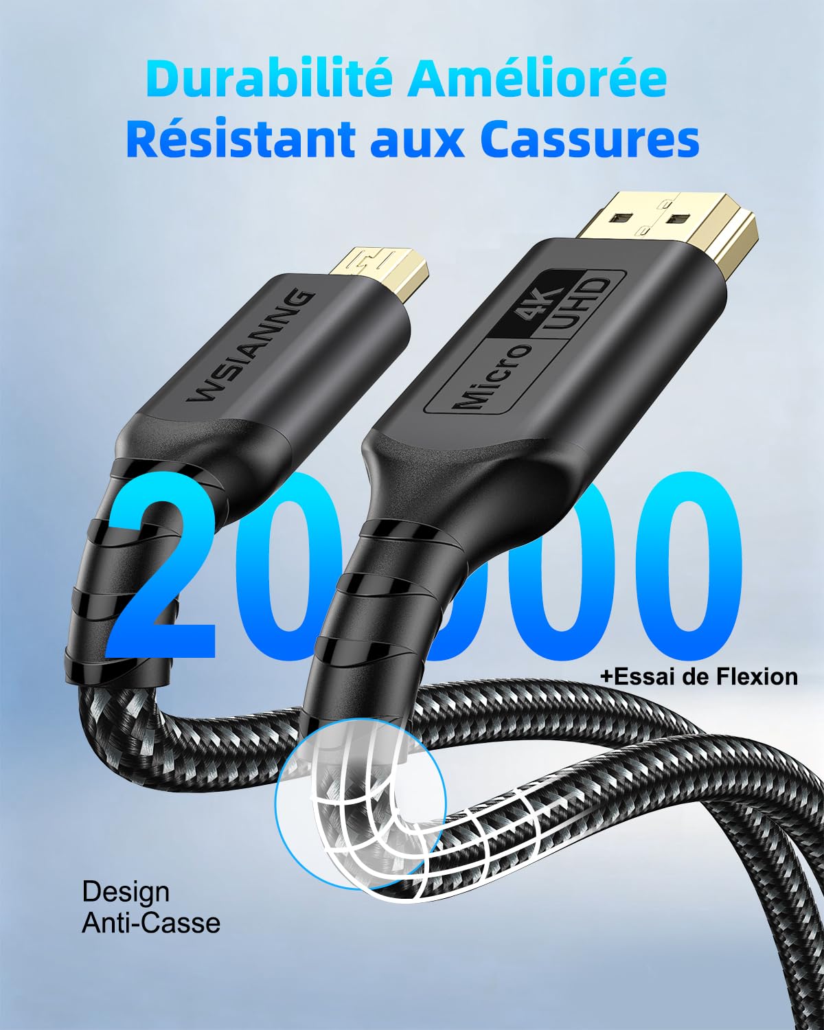 Câble Micro HDMI vers HDMI, 0.3m pour Streaming et Gaming, Câble Micro HDMI 2.0 avec 4K@60Hz, HDR, ARC et Dolby 3D Full HD, pour Moniteur, Caméras et Raspberry Pi 5/4