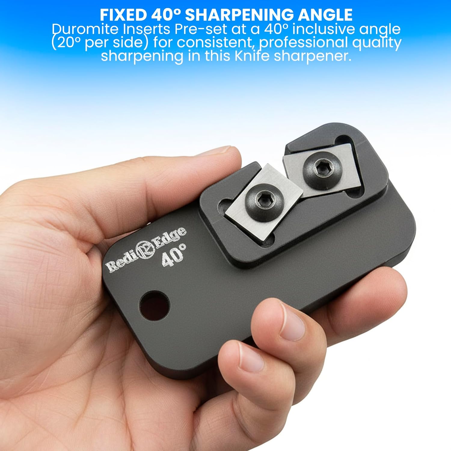 Redi-Edge Portable Knife Sharpener - Large Military-Grade Pocket knife Sharpener with Duromite Sharpening Element - Dog Tag Honing Rod at 40° for Kitchen, Home & Camping - Travel Knife Honing Rod