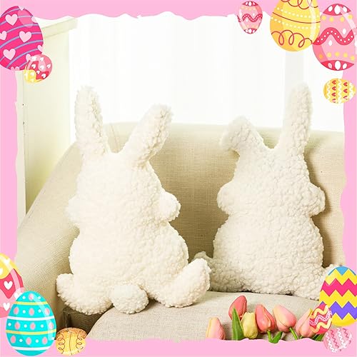 Miniatura 4 de Yuntau 2 almohadas de Pascua de conejo, almohada de espalda de conejo, almohada abrazable, almohada decorativa de conejo para Pascua, cumpleaños,