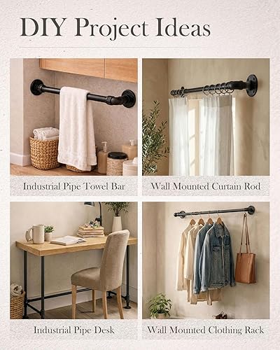 Miniatura 6 de Paquete de 10 pezones de acero maleable negro de 1/2 pulgadas x 14 pulgadas, estilo vintage industrial steampunk.