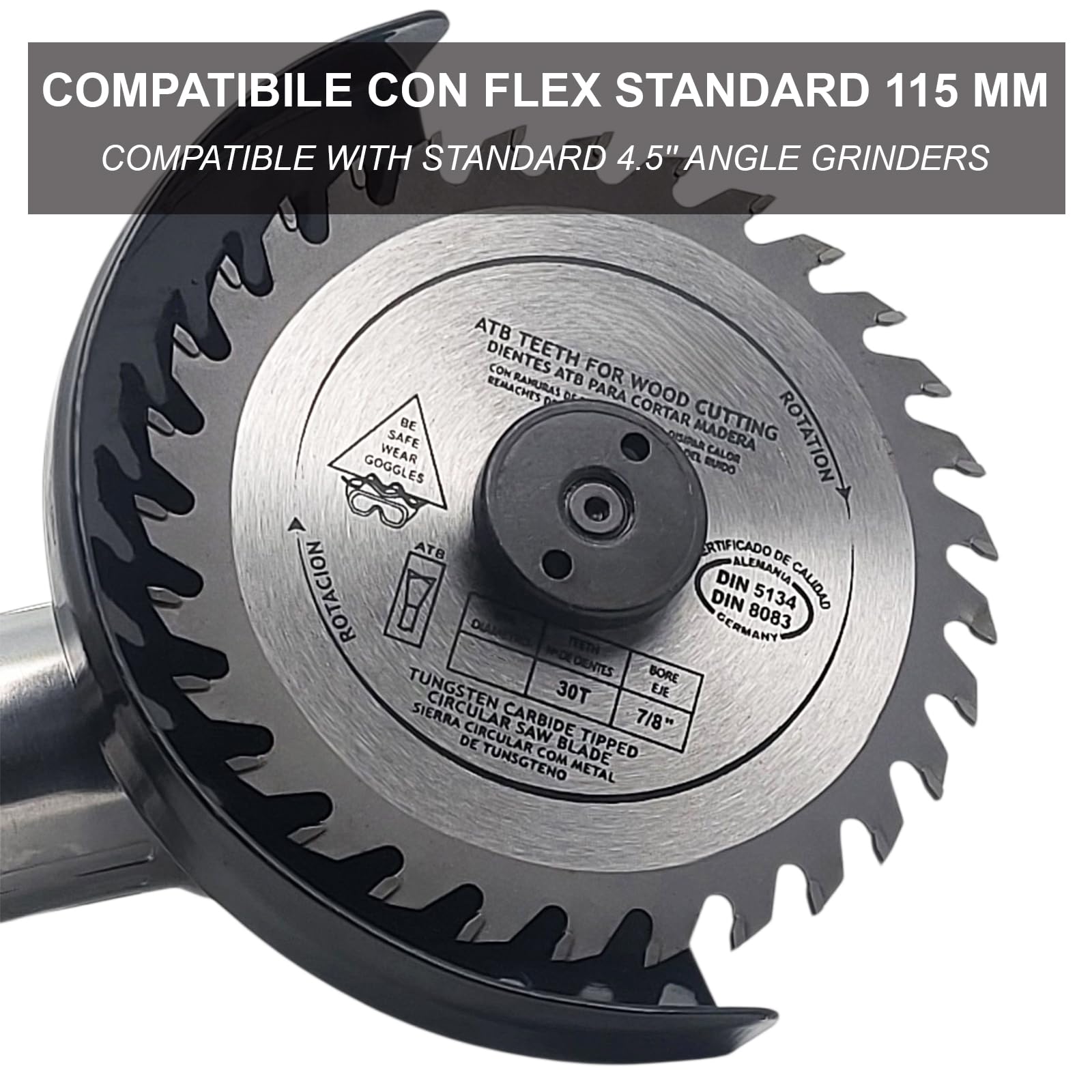 FAST WORLD SHOPPING Disco Per Legno 115mm Per Smerigliatrice Angolare – 30 Denti Widia ATB, Foro 22mm Con Adattatore, Taglio Preciso Su Legno E Cartongesso
