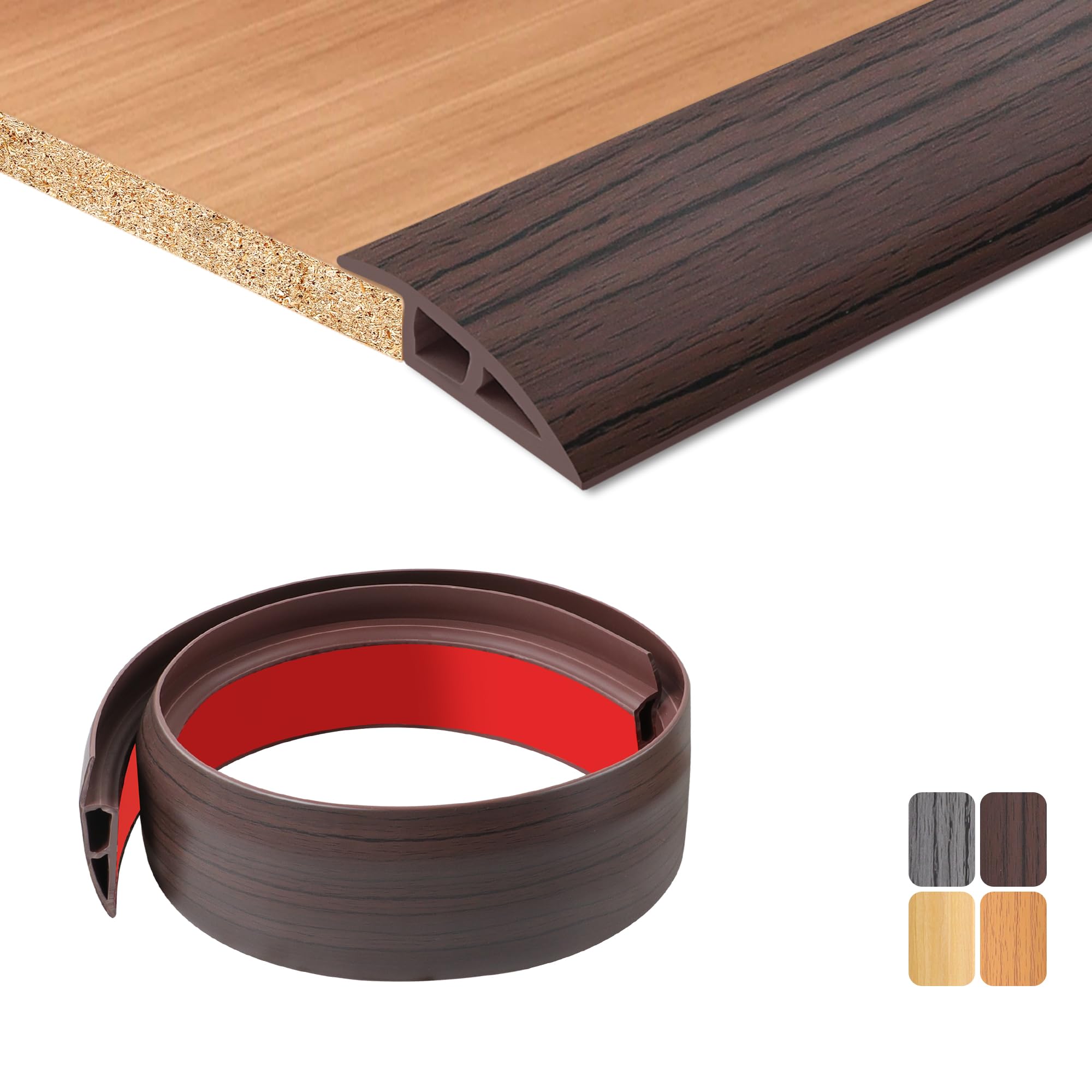 Tecdw Black Walnut Wood Grain 100X7cm Transition Strip Self-Adhesive, Flexible Threshold Strip Non-Slip，Pvc Door Threshold Strip For Covering Doorways Tile Carpet To Tile (Black Walnut Wood Grain）