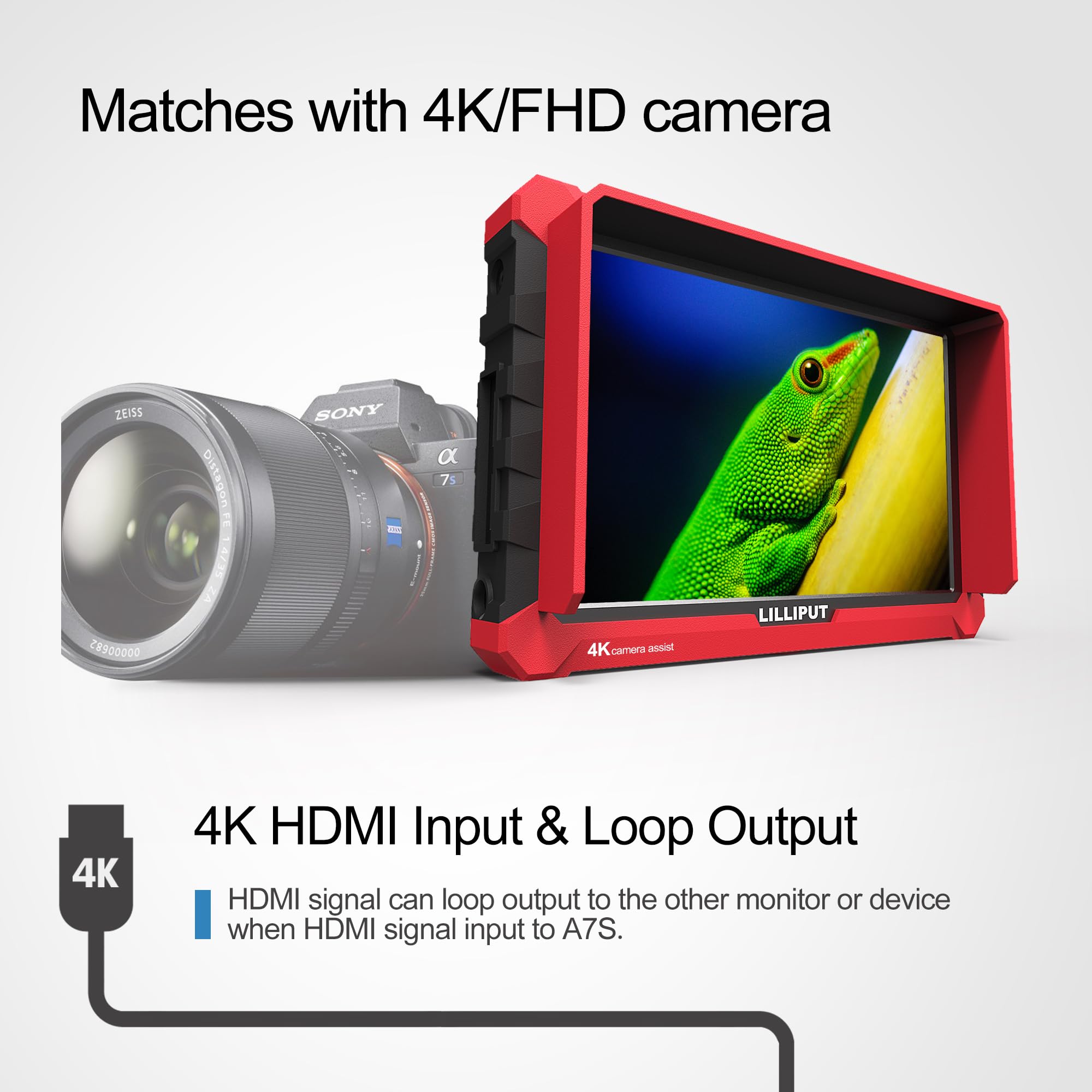 LILLIPUT A7S Moniteur de caméra sur écran de 17,8 cm 1920x1200 FHD IPS, Moniteur de champ pour appareil photo 4K24 avec entrée HDMI 1.4 et boucle/ 3G-SDI Moniteur de champ sur caméra