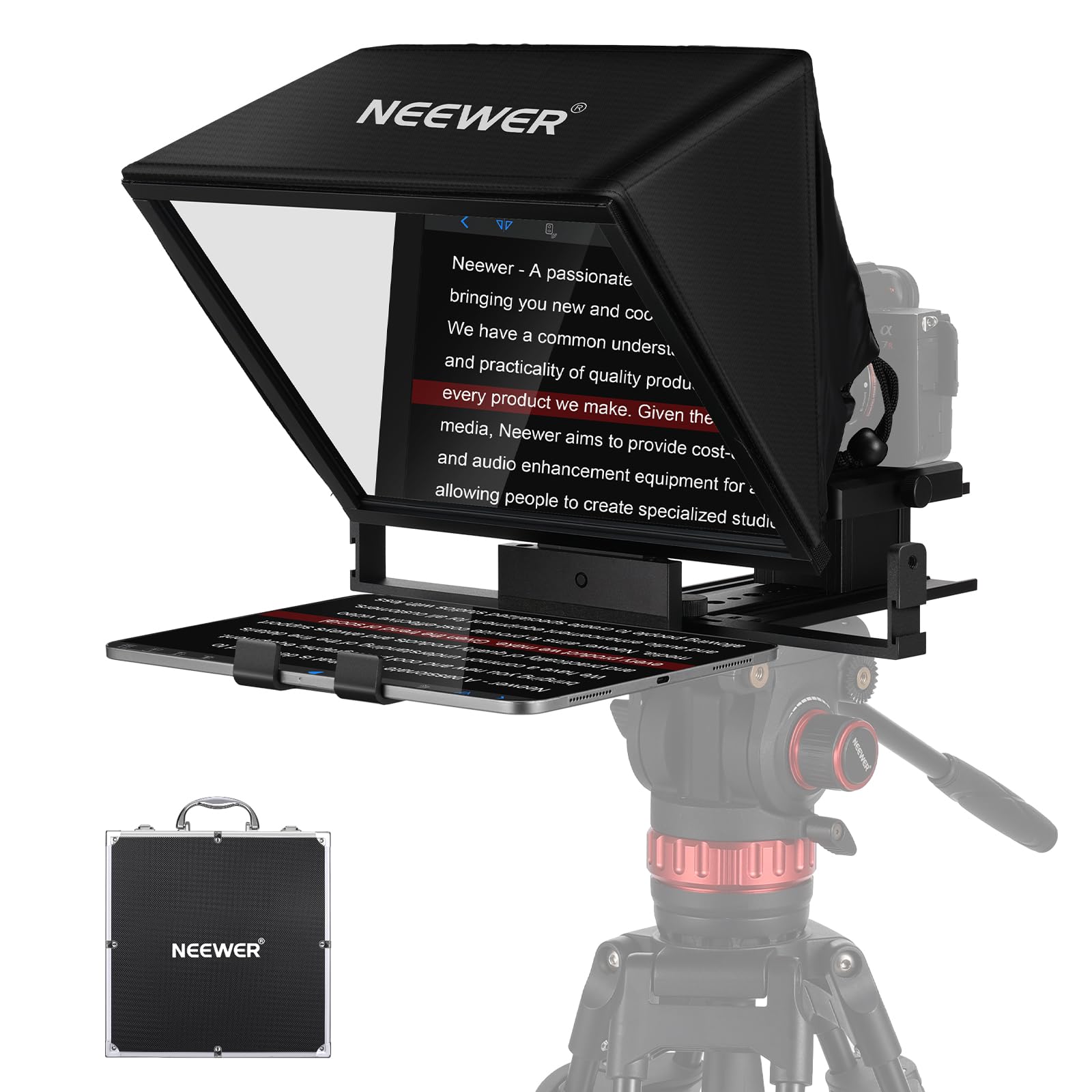 NEEWER Teleprompter X14 II con Piastra QR Aggiornata per Montaggio Fotocamera Compatibile con Manfrotto 501PL, Beamsplitter HD da 14" Telaio in Metallo per iPad iPhone Samsung DSLR, Senza Assemblaggio
