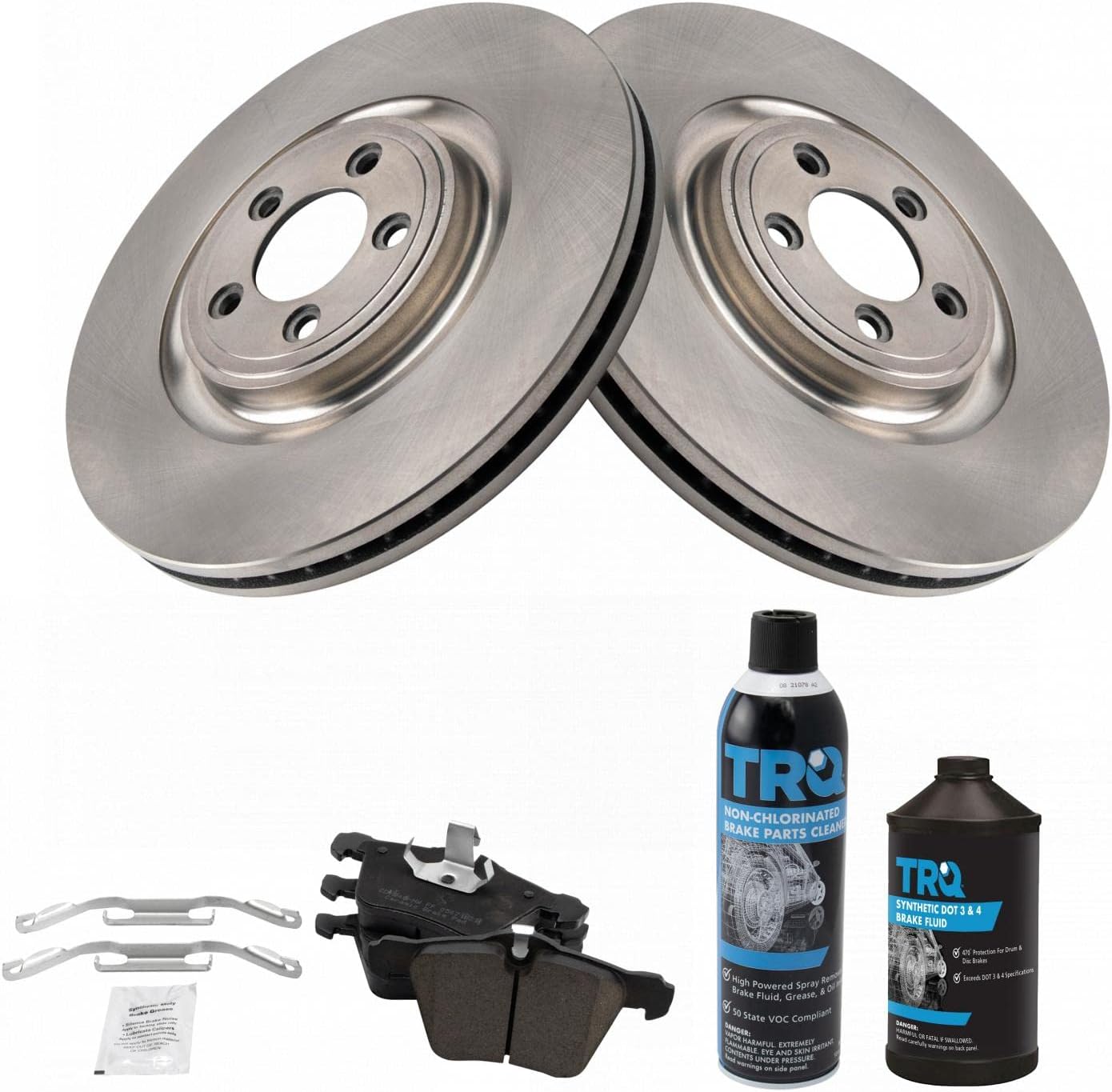 TRQ Front Ceramic Disc Brake Pads & Rotor Kit w/Chemicals for Jaguar New