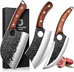 DRAGON RIOT Professional Butcher Knife Set for Meat Processing, 3Pcs High Carbon Steel Hand Forged Serbian Cleaver Chef Knife Set with Ergonomic Handles for Kitchen Outdoor Cooking