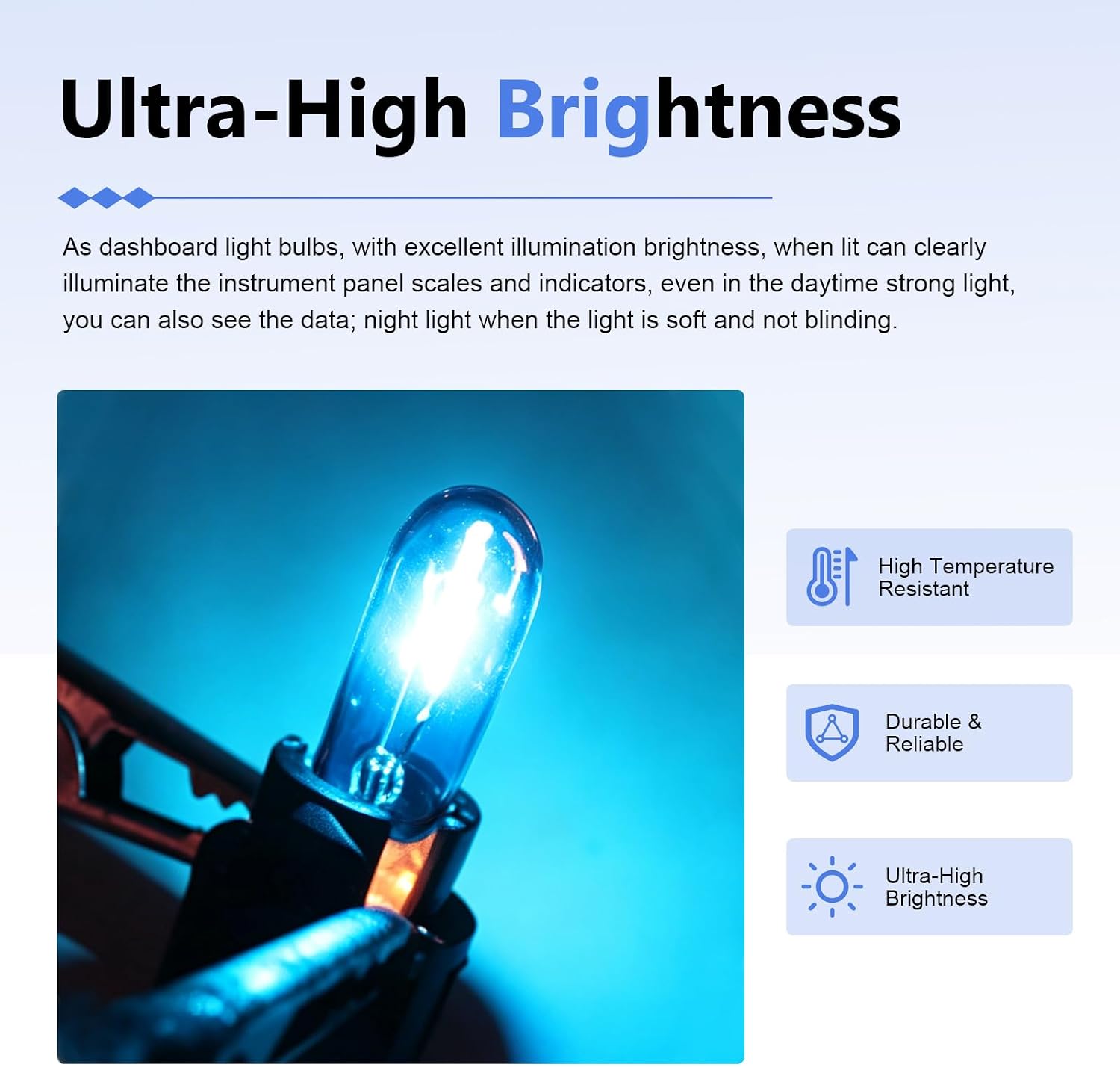 20 PCS T5 17 57 86 Halogen Instrument Cluster Bulbs Kits, 12V High Brightness Dash Light Bulbs with Lamp Holder, Plug and play Gauge Light Cluster Replacement, for Car Gauge Cluster (Blue)