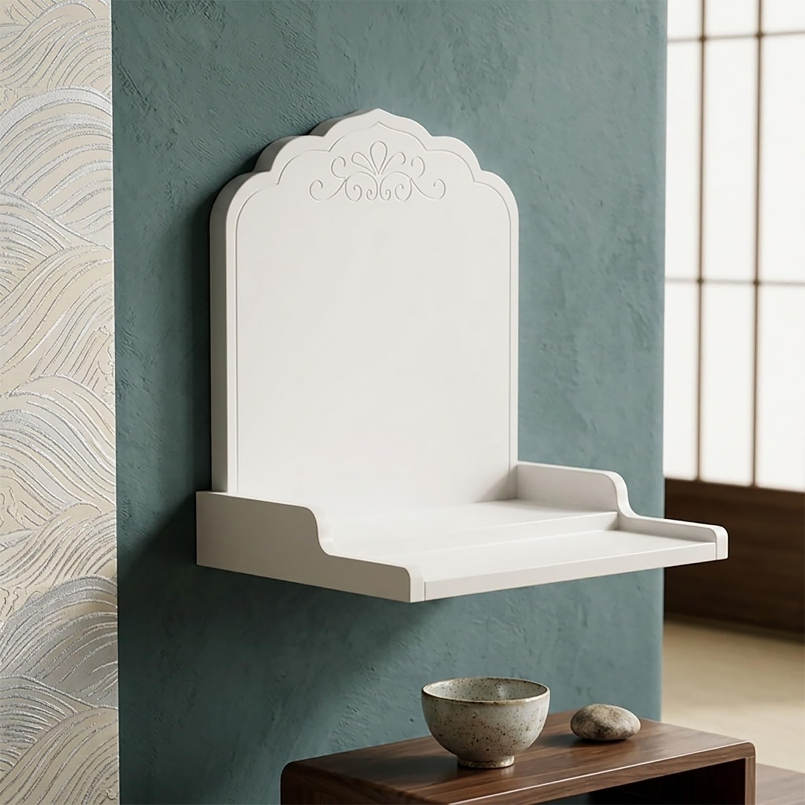 Meuble niche autel bouddhiste en bois de style chinois moderne, finition blanche raffinée