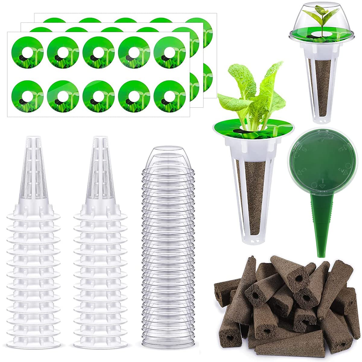 24 Sets Seed Pod Kit Reusable Plant Pod Kit Lightweight Indoor Hydroponics Grow Kit with Lightproof Stickers Baskets Replacement Grow Sponges Seed Dispenser Grow Domes for Garden System Home
