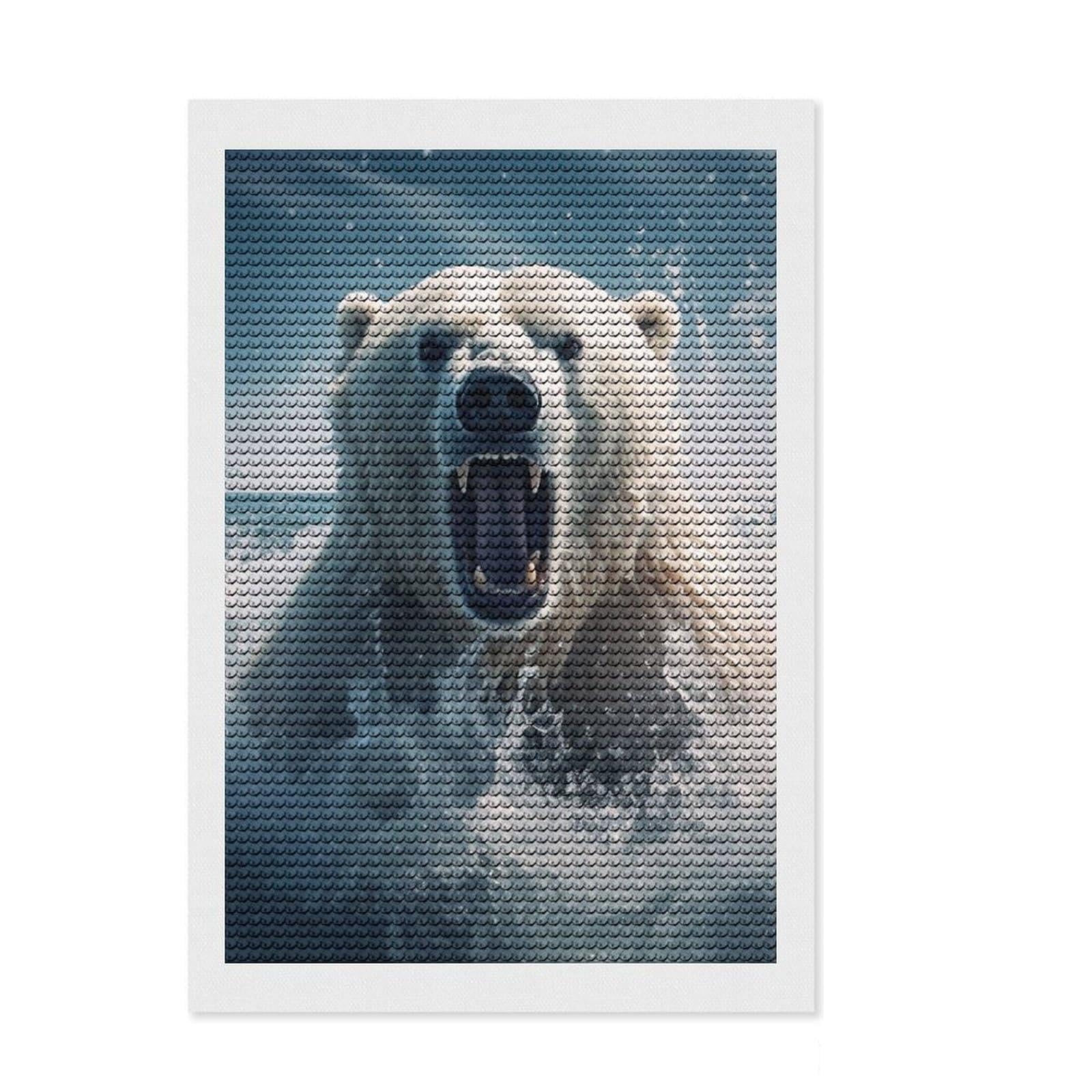 Junmoney Polar Bear Diamond Style Art Kit 8"x12", Farmhouse Decor, Relaxing DIY, with Tool Kit, Thoughtful Present, DIY